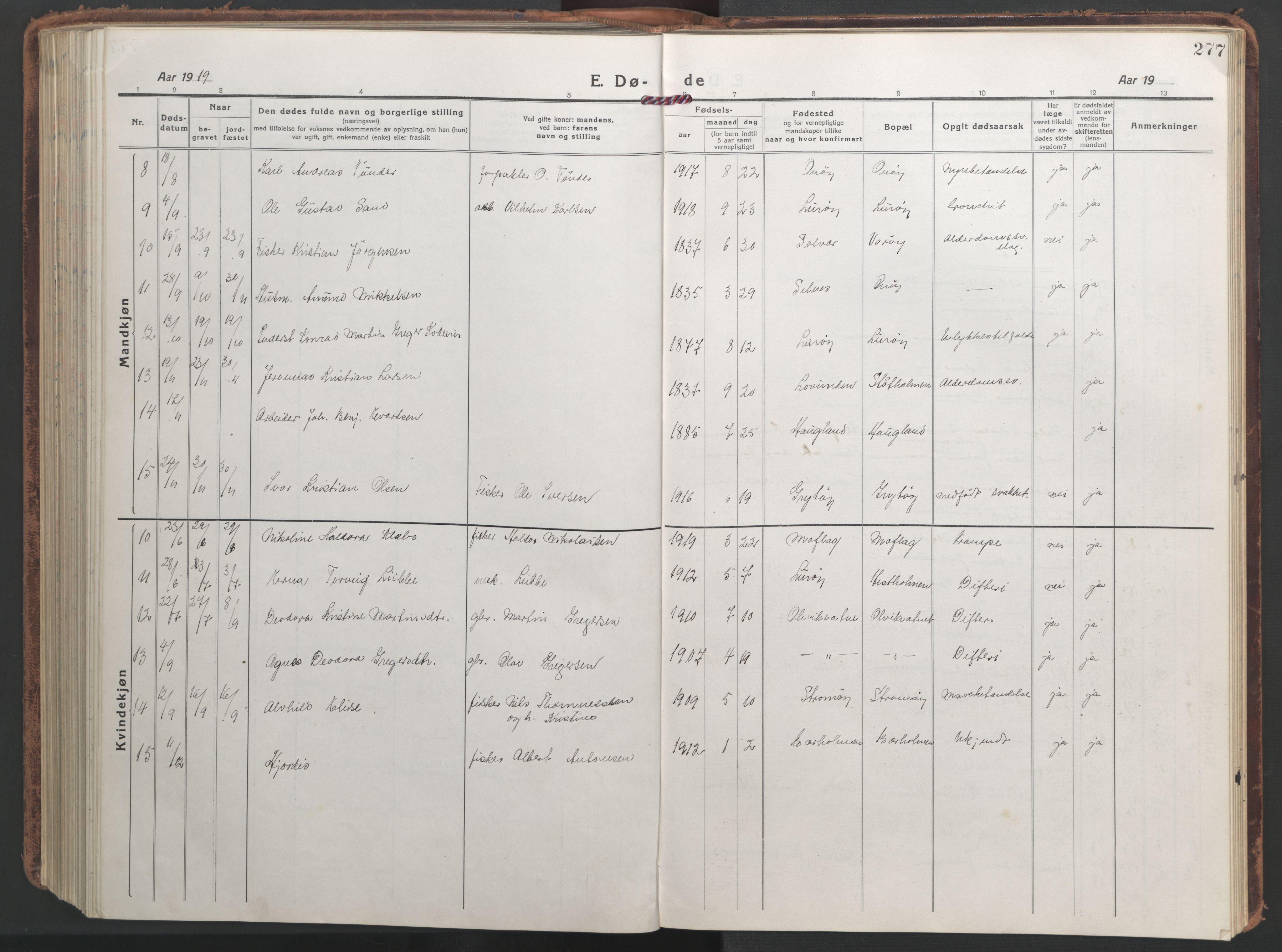 Ministerialprotokoller, klokkerbøker og fødselsregistre - Nordland, AV/SAT-A-1459/839/L0574: Parish register (copy) no. 839C04, 1918-1950, p. 277