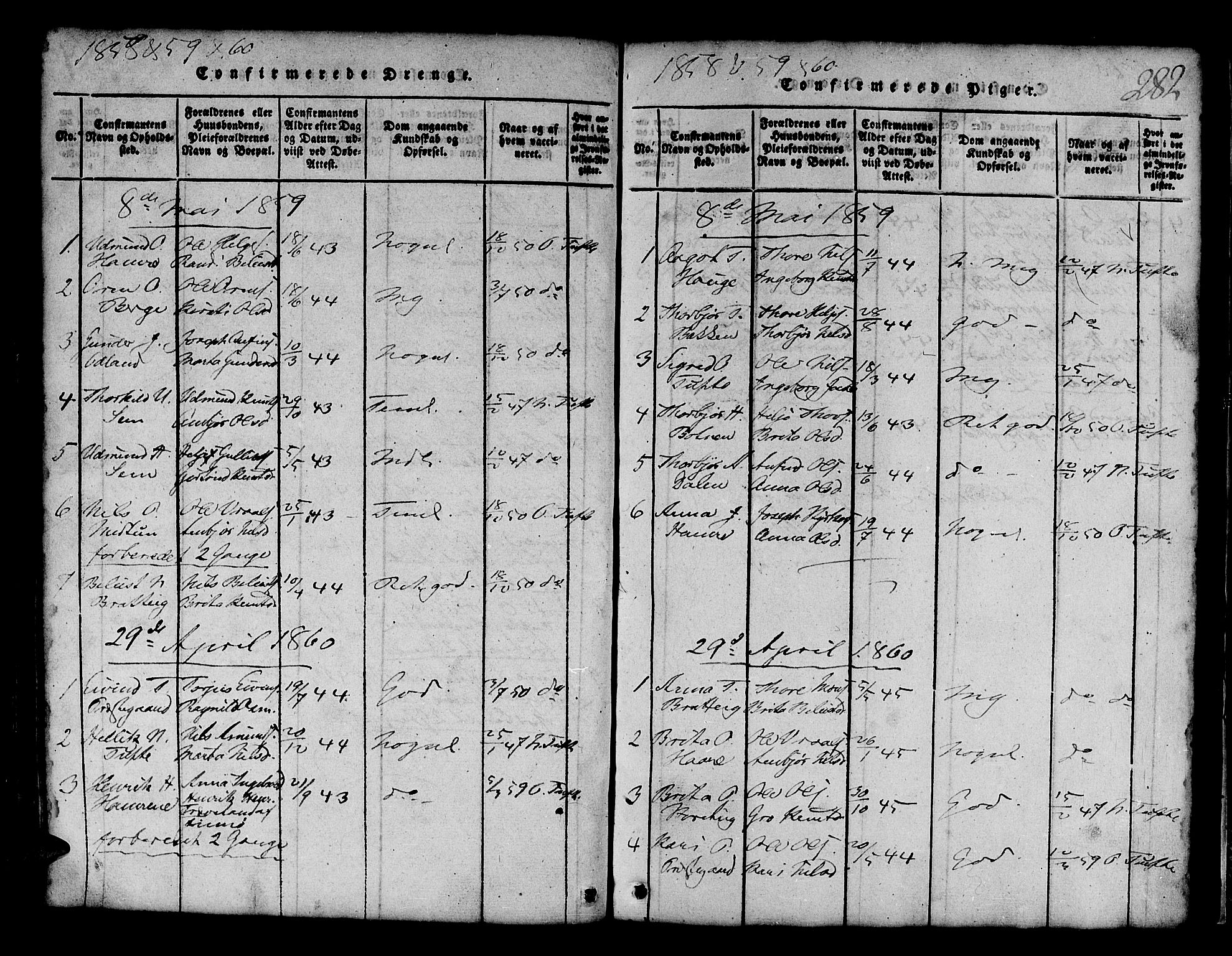 Røldal sokneprestembete, SAB/A-100247: Parish register (copy) no. A 1, 1817-1860, p. 282