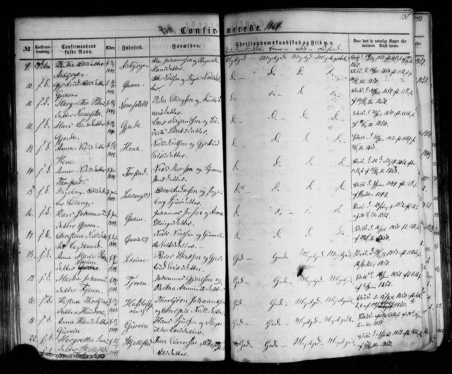 Sogndal sokneprestembete, AV/SAB-A-81301/H/Haa/Haaa/L0013: Parish register (official) no. A 13, 1859-1877, p. 137