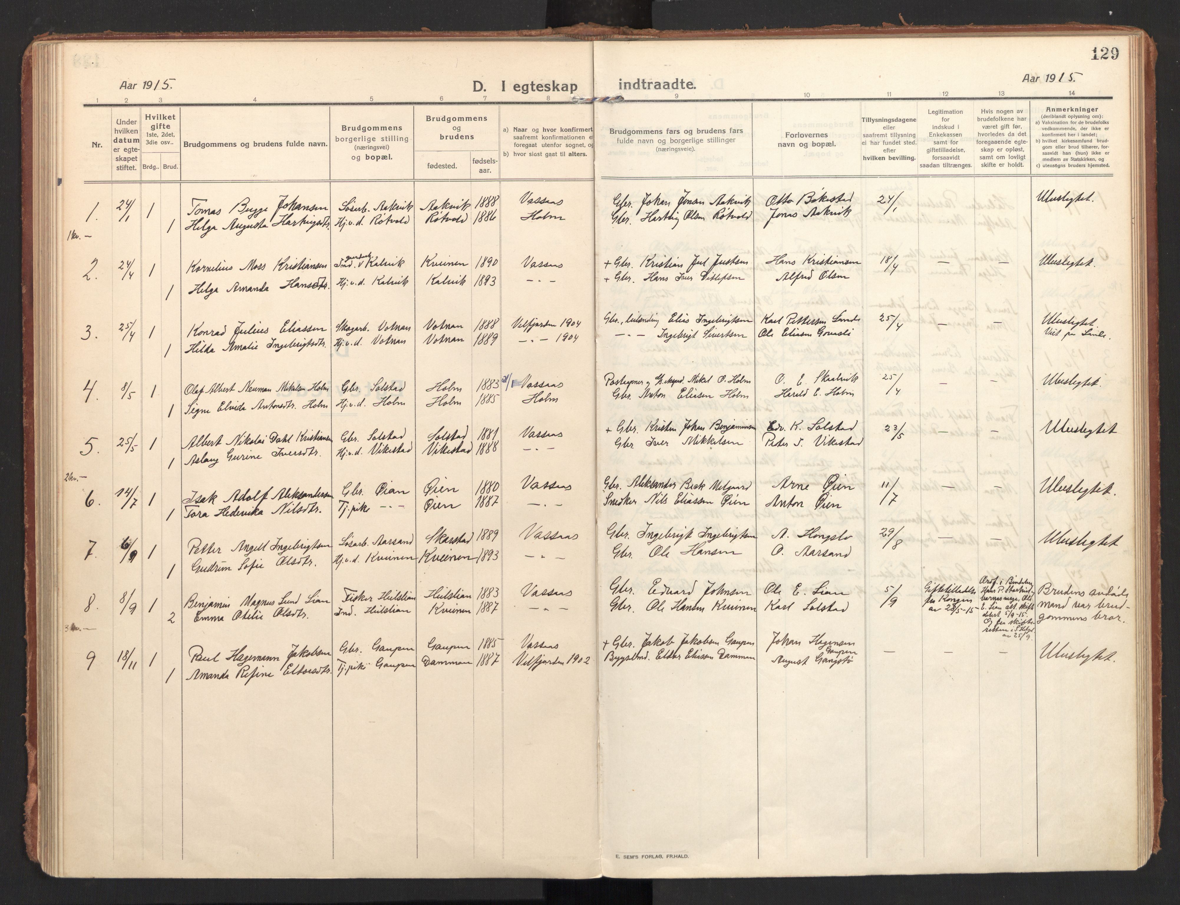 Ministerialprotokoller, klokkerbøker og fødselsregistre - Nordland, SAT/A-1459/810/L0156: Parish register (official) no. 810A15, 1915-1930, p. 129