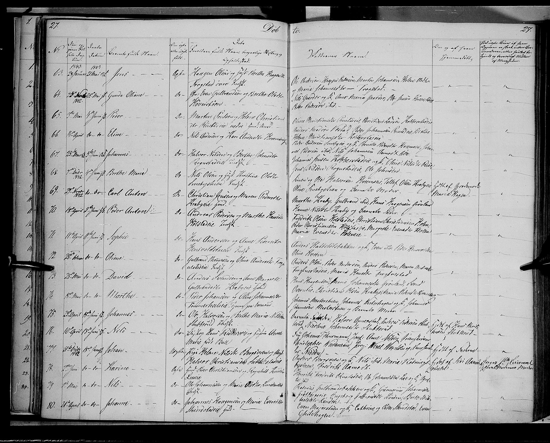 Østre Toten prestekontor, AV/SAH-PREST-104/H/Ha/Haa/L0002: Parish register (official) no. 2, 1840-1847, p. 27