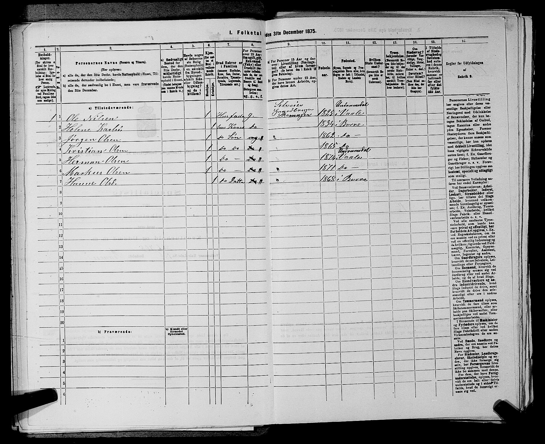 SAKO, 1875 census for 0716P Våle, 1875, p. 307