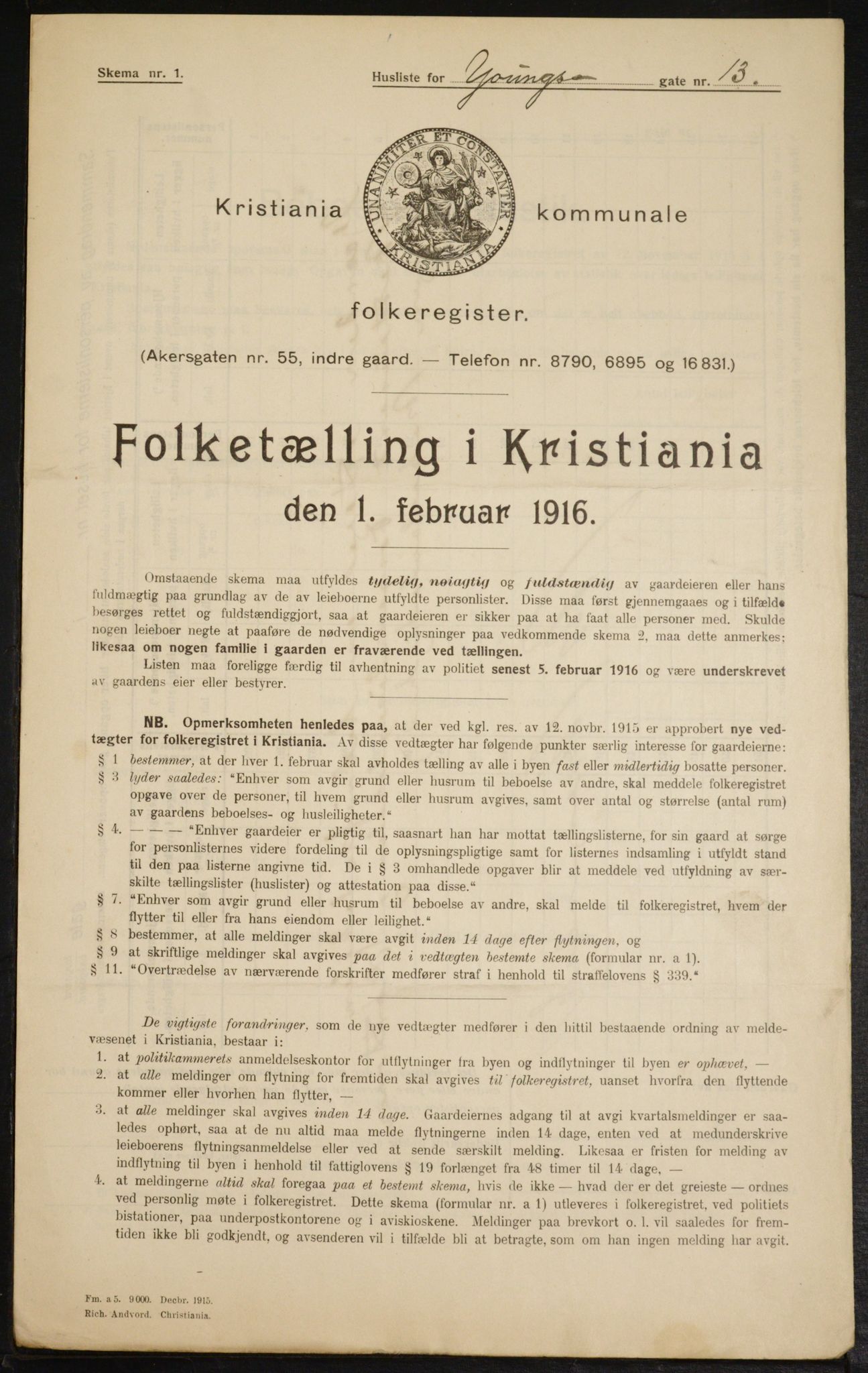 OBA, Municipal Census 1916 for Kristiania, 1916, p. 132268