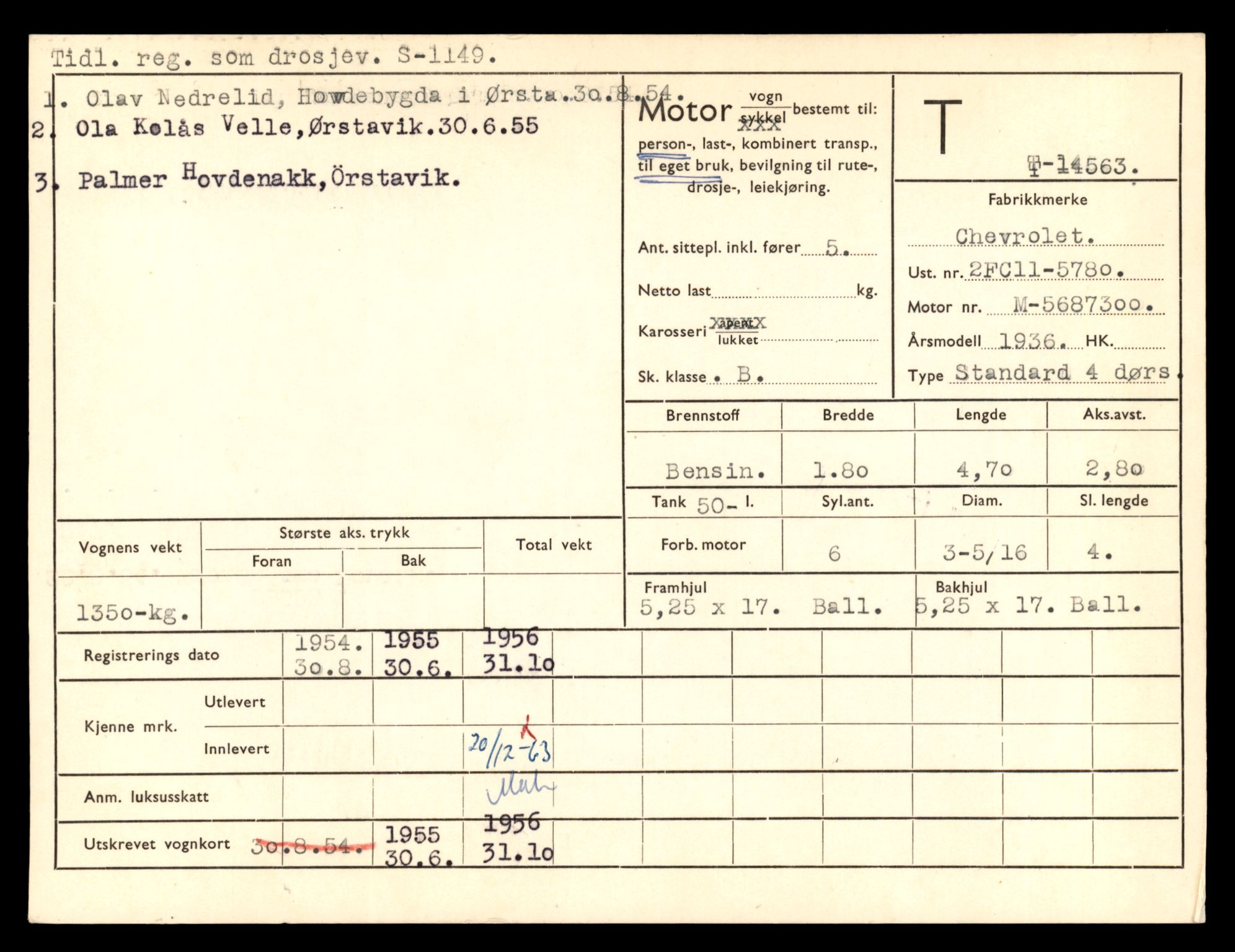 Møre og Romsdal vegkontor - Ålesund trafikkstasjon, SAT/A-4099/F/Fe/L0046: Registreringskort for kjøretøy T 14445 - T 14579, 1927-1998