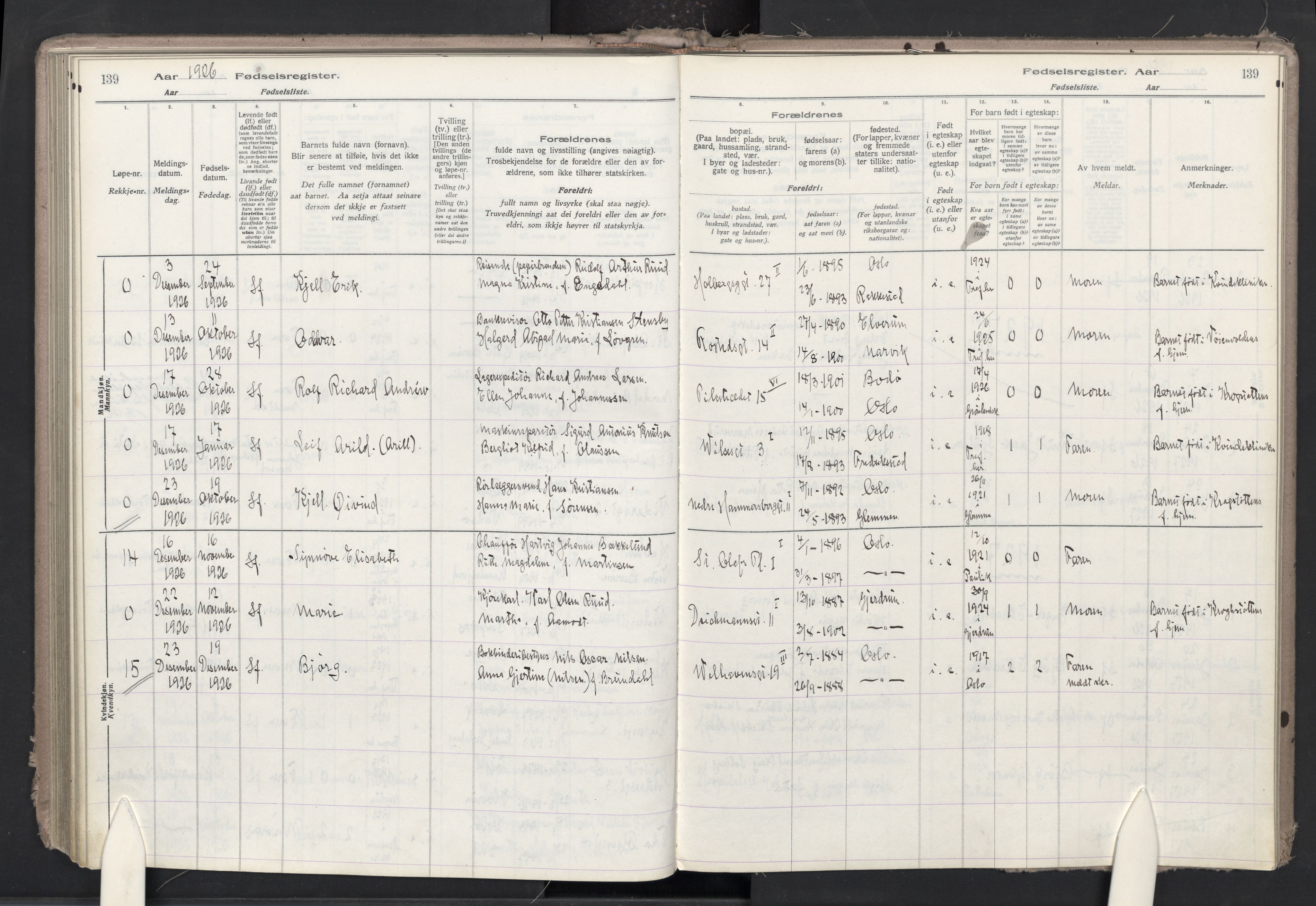 Trefoldighet prestekontor Kirkebøker, AV/SAO-A-10882/J/Ja/L0001: Birth register no. 1, 1916-1931, p. 139