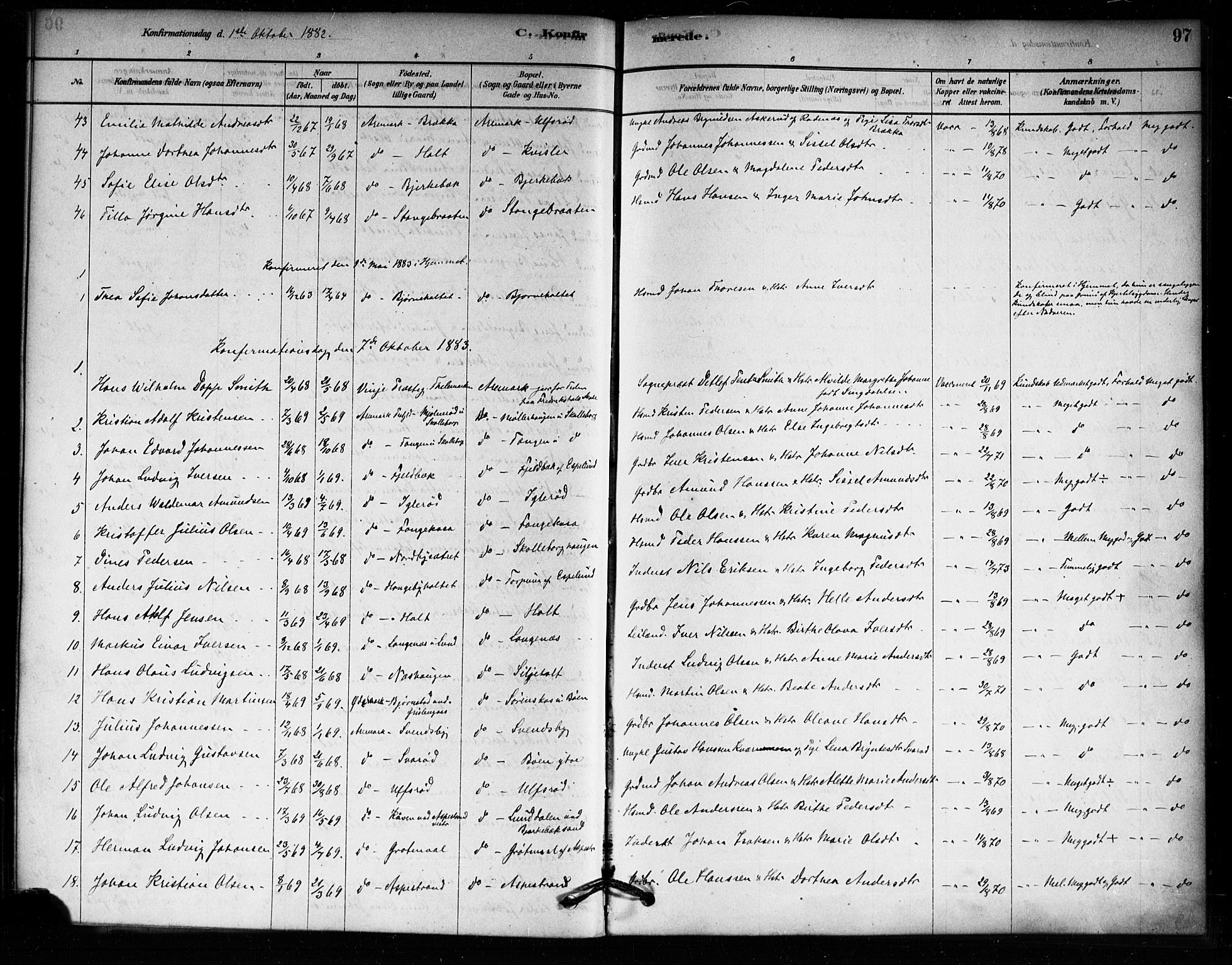 Aremark prestekontor Kirkebøker, SAO/A-10899/F/Fa/L0005: Parish register (official) no. I 5, 1878-1897, p. 97
