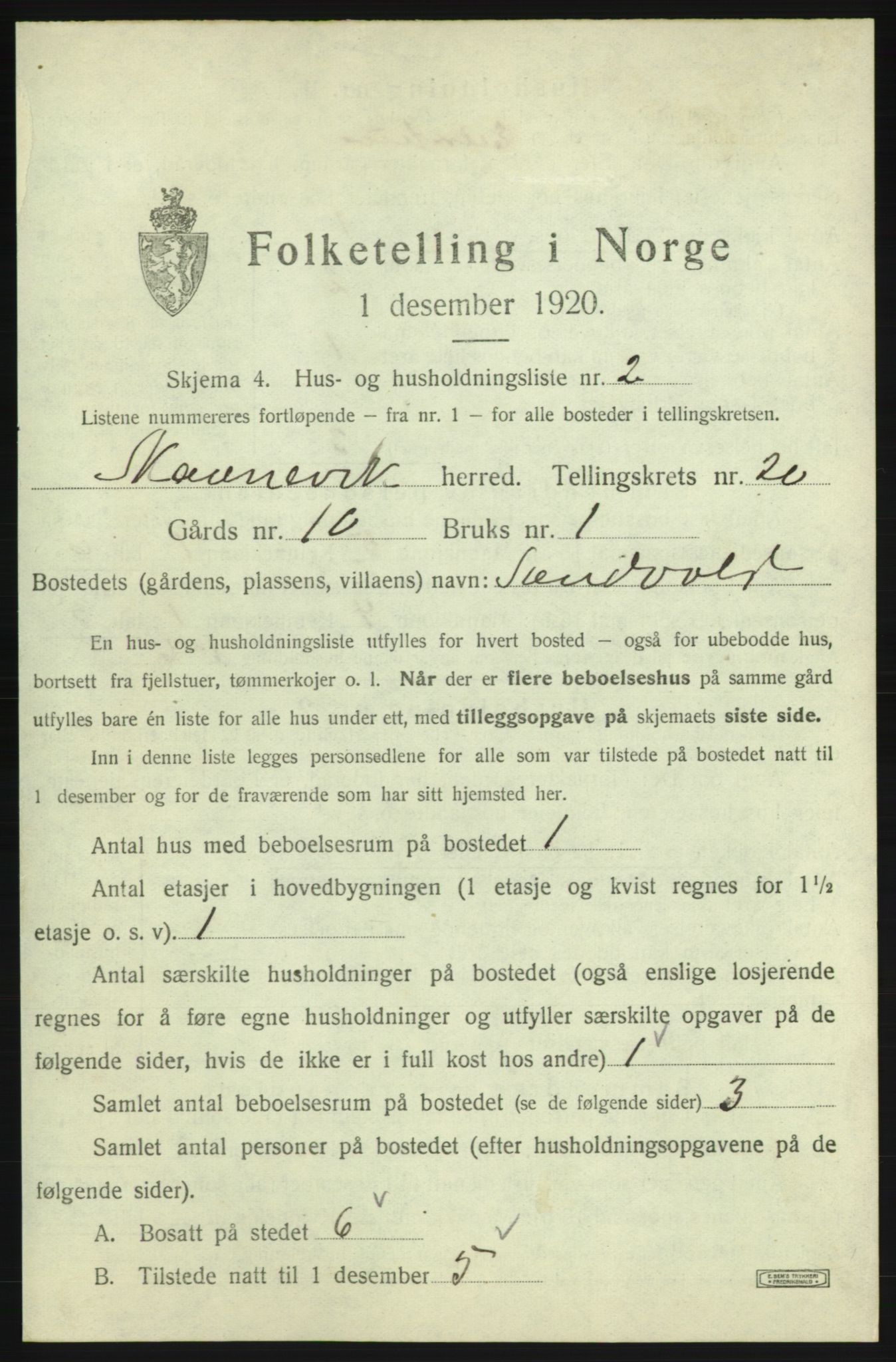 SAB, 1920 census for Skånevik, 1920, p. 2009