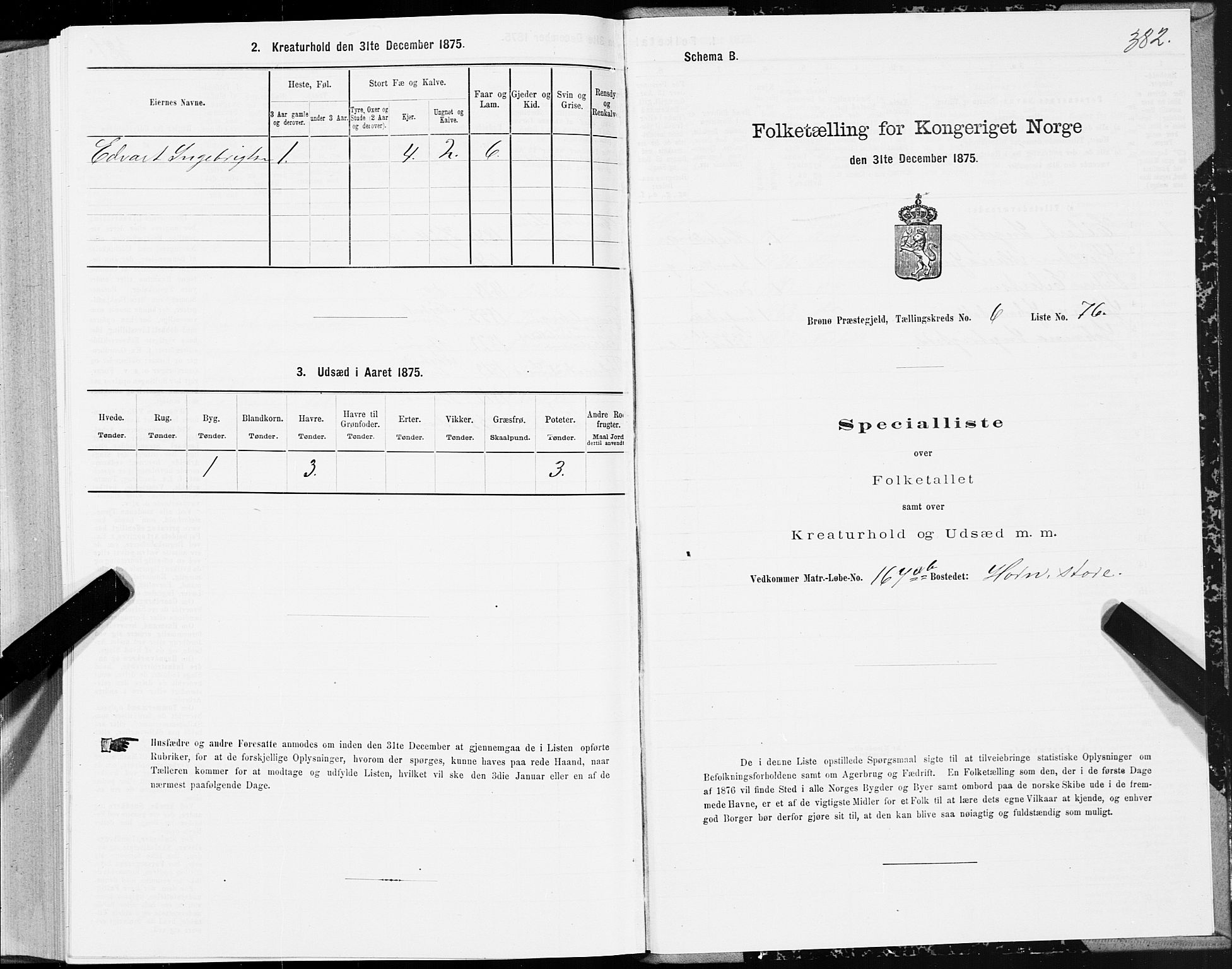 SAT, 1875 census for 1814P Brønnøy, 1875, p. 3382