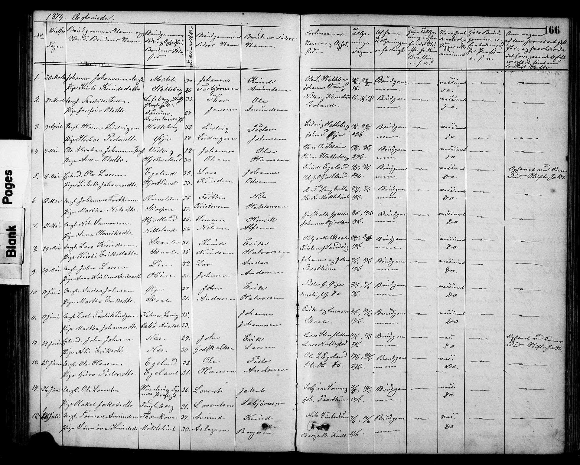 Kvinnherad sokneprestembete, SAB/A-76401/H/Hab: Parish register (copy) no. A 2, 1873-1900, p. 166