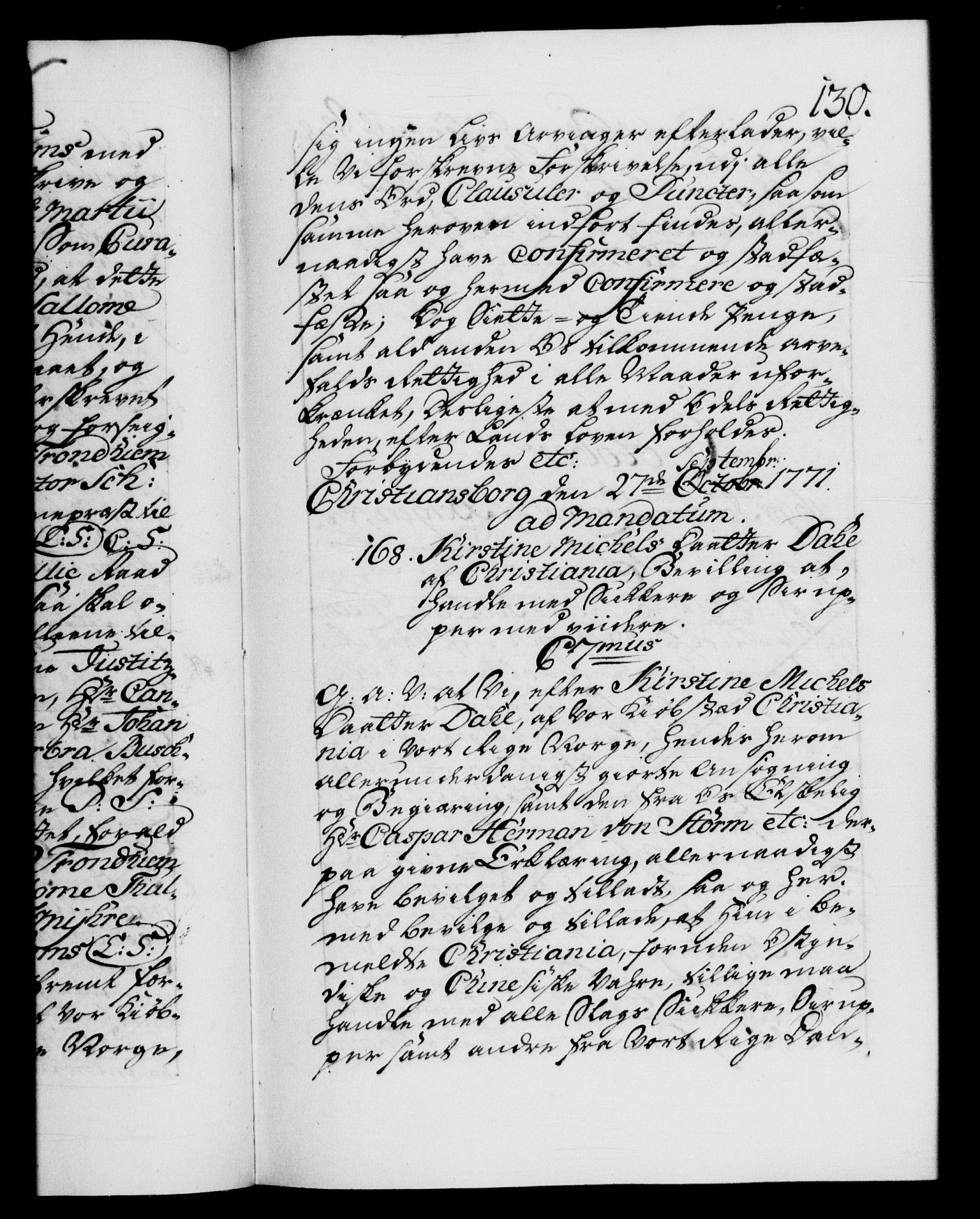 Danske Kanselli 1572-1799, RA/EA-3023/F/Fc/Fca/Fcaa/L0045: Norske registre "Norske eller 3. dept.s åpne brev, 1771-1773, p. 130a