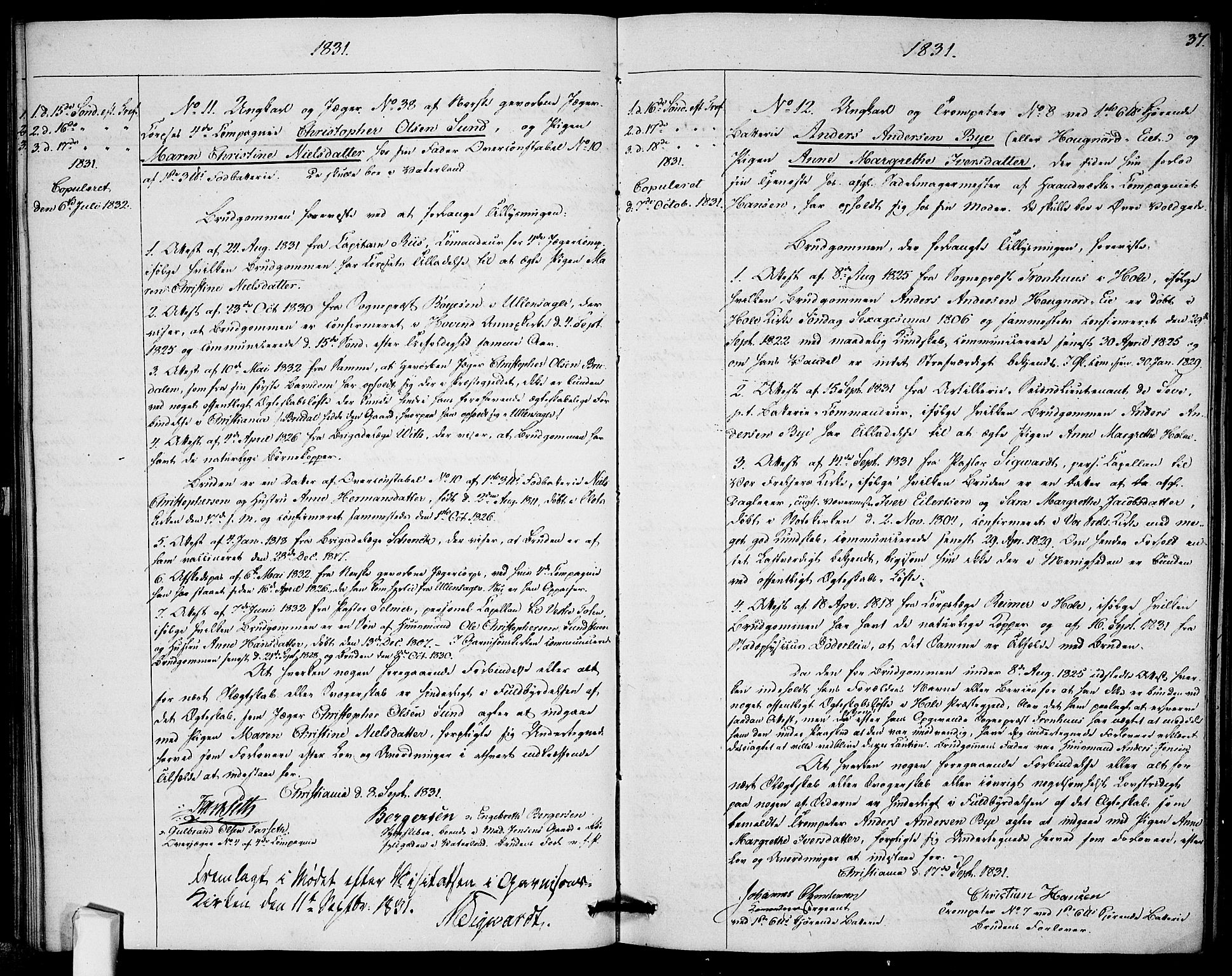 Garnisonsmenigheten Kirkebøker, AV/SAO-A-10846/H/Ha/L0002: Banns register no. I 2, 1829-1835, p. 37