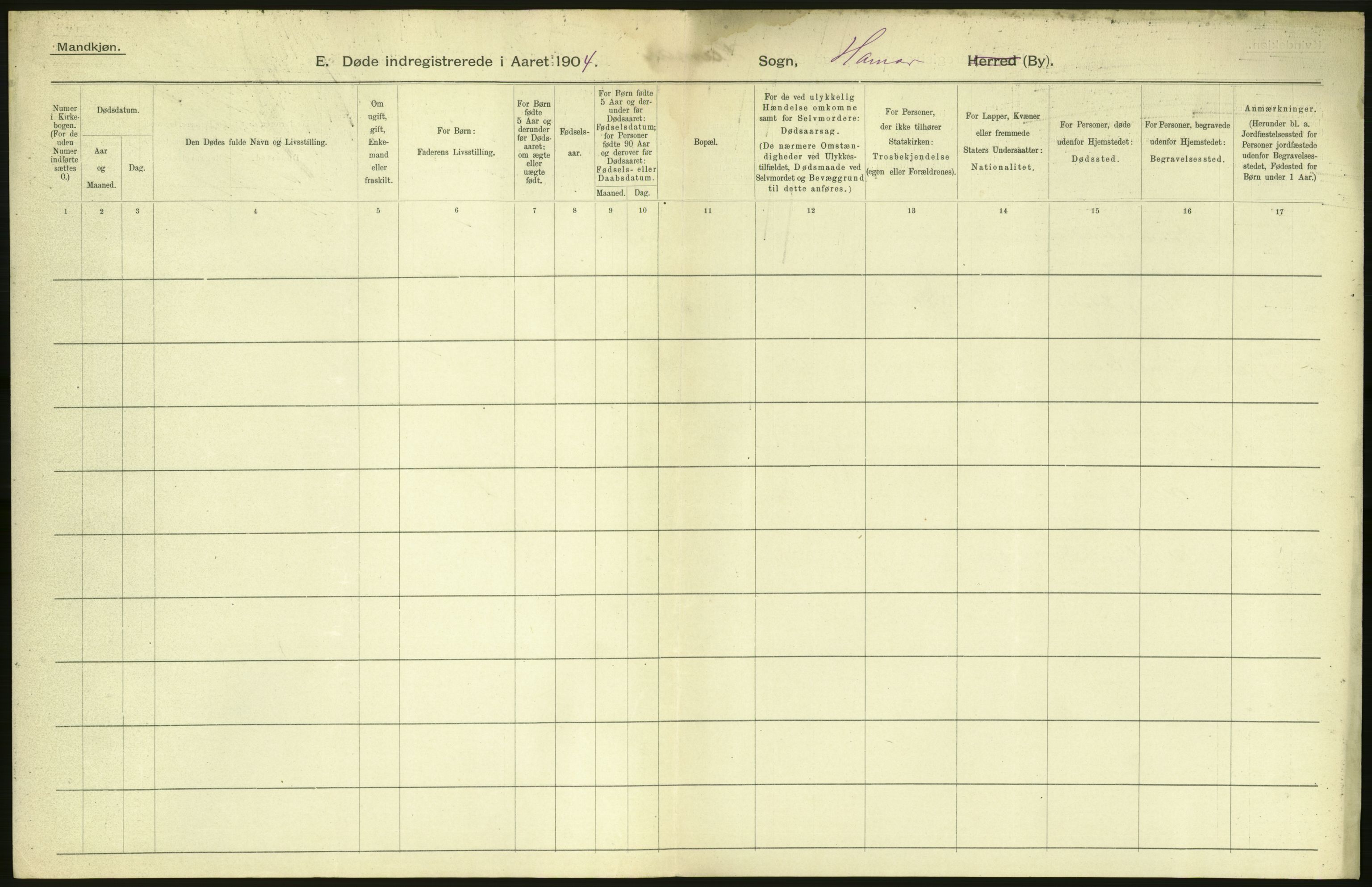 Statistisk sentralbyrå, Sosiodemografiske emner, Befolkning, AV/RA-S-2228/D/Df/Dfa/Dfab/L0005: Hedemarkens amt: Fødte, gifte, døde, 1904, p. 48