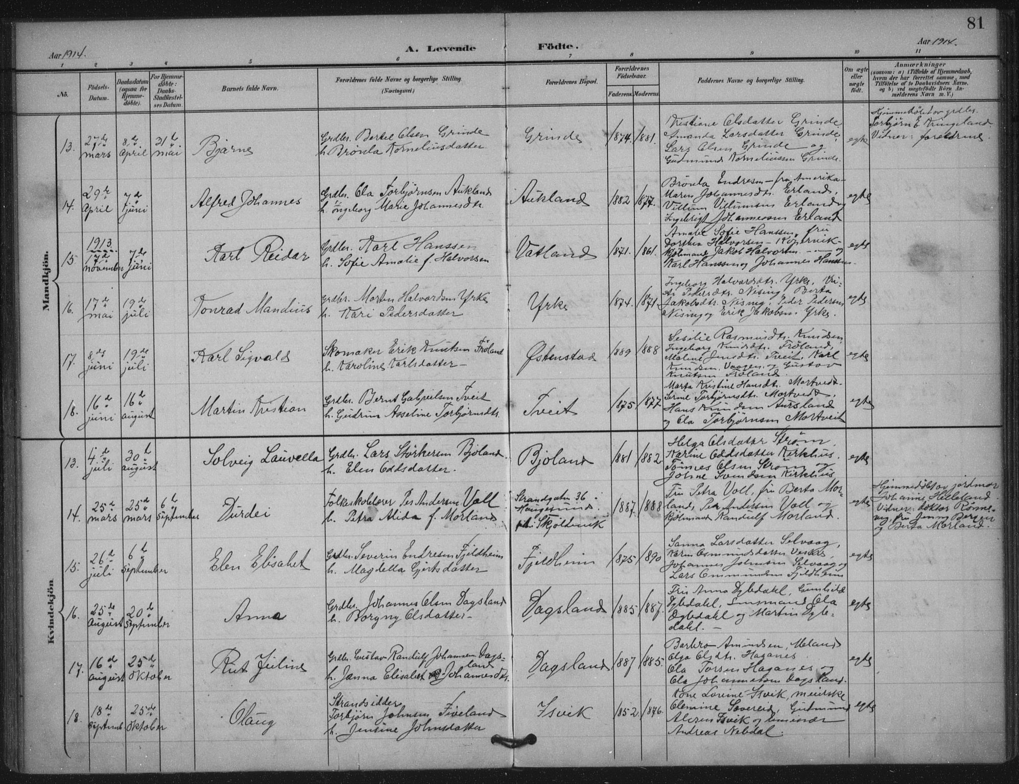 Skjold sokneprestkontor, AV/SAST-A-101847/H/Ha/Haa/L0011: Parish register (official) no. A 11, 1897-1914, p. 81