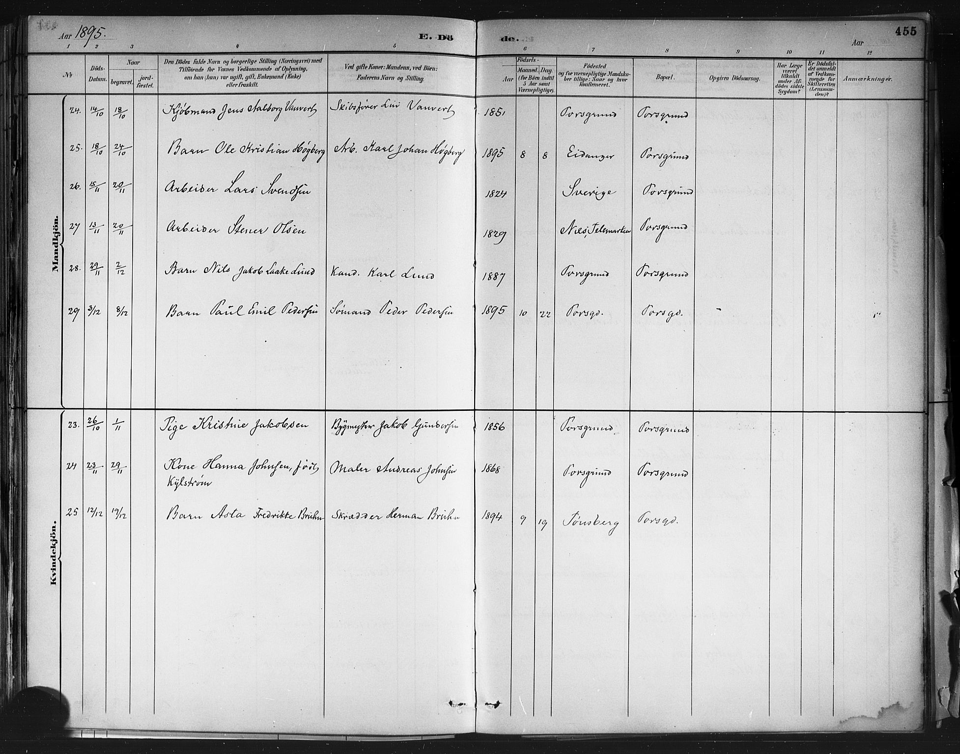 Porsgrunn kirkebøker , AV/SAKO-A-104/G/Gb/L0005: Parish register (copy) no. II 5, 1883-1915, p. 455