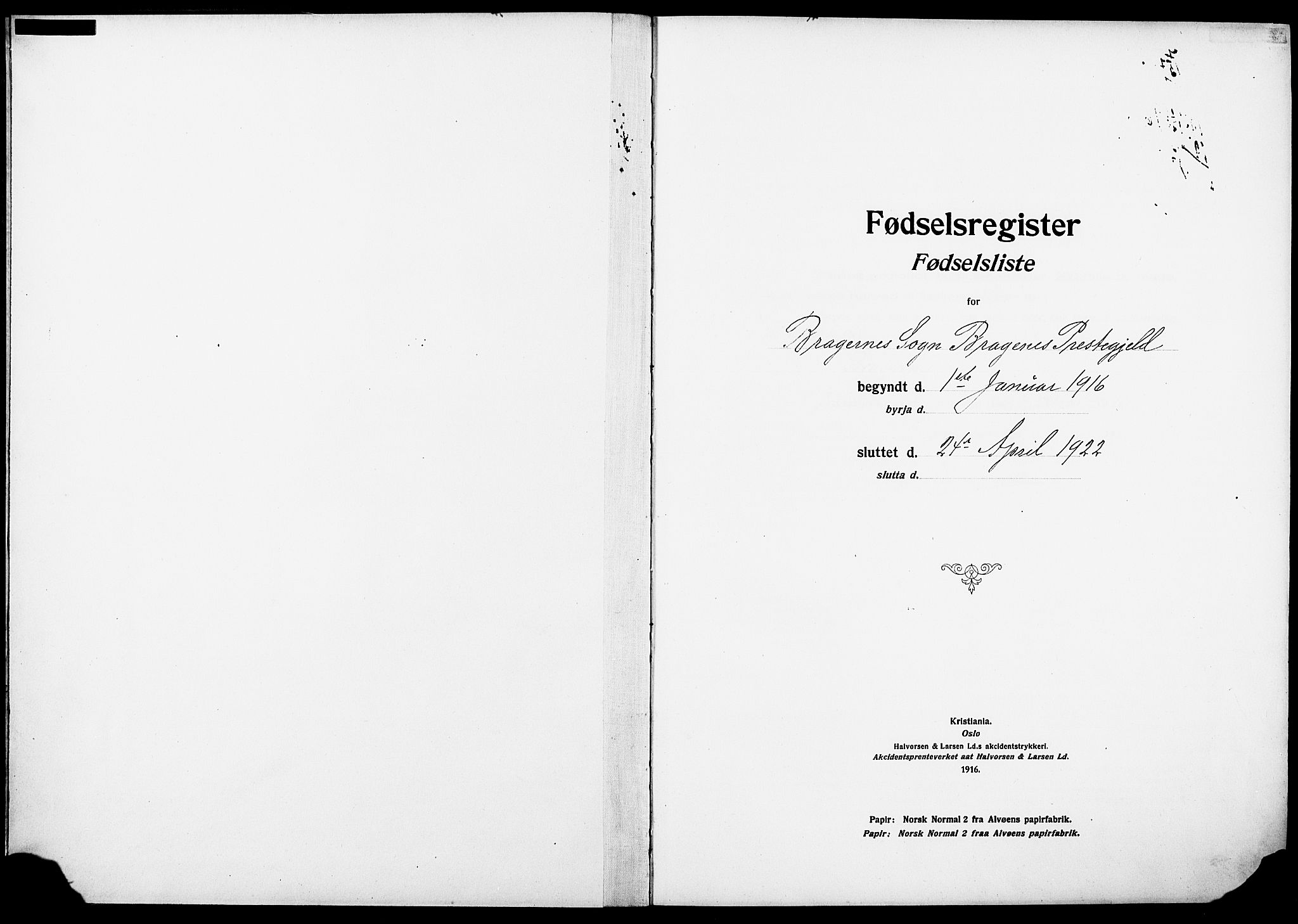 Bragernes kirkebøker, AV/SAKO-A-6/J/Ja/L0001: Birth register no. 1, 1916-1922