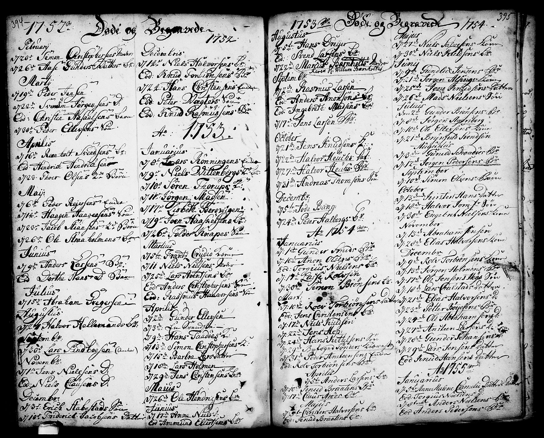 Kragerø kirkebøker, SAKO/A-278/F/Fa/L0001: Parish register (official) no. 1, 1702-1766, p. 394-395