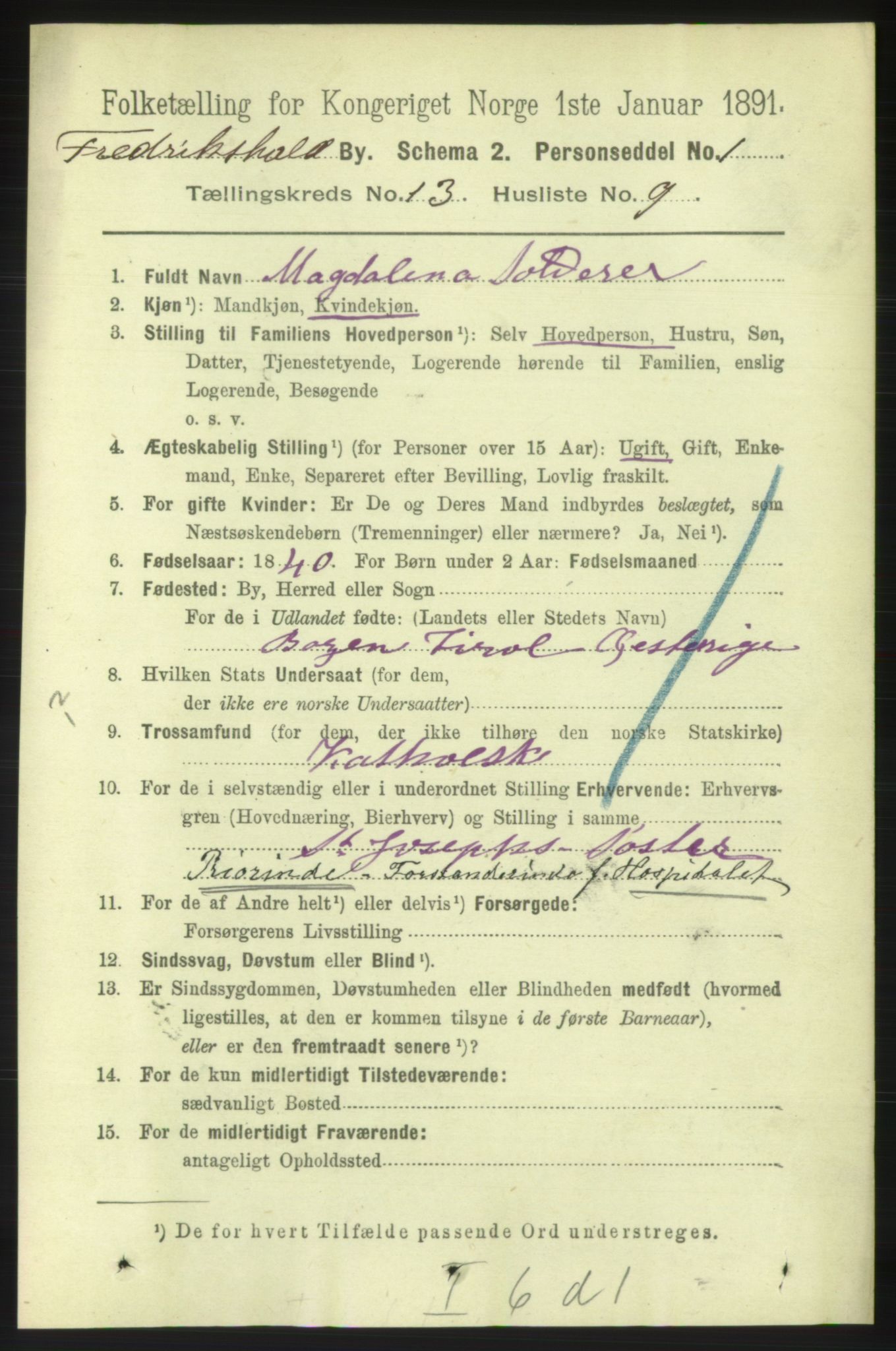 RA, 1891 census for 0101 Fredrikshald, 1891, p. 8864