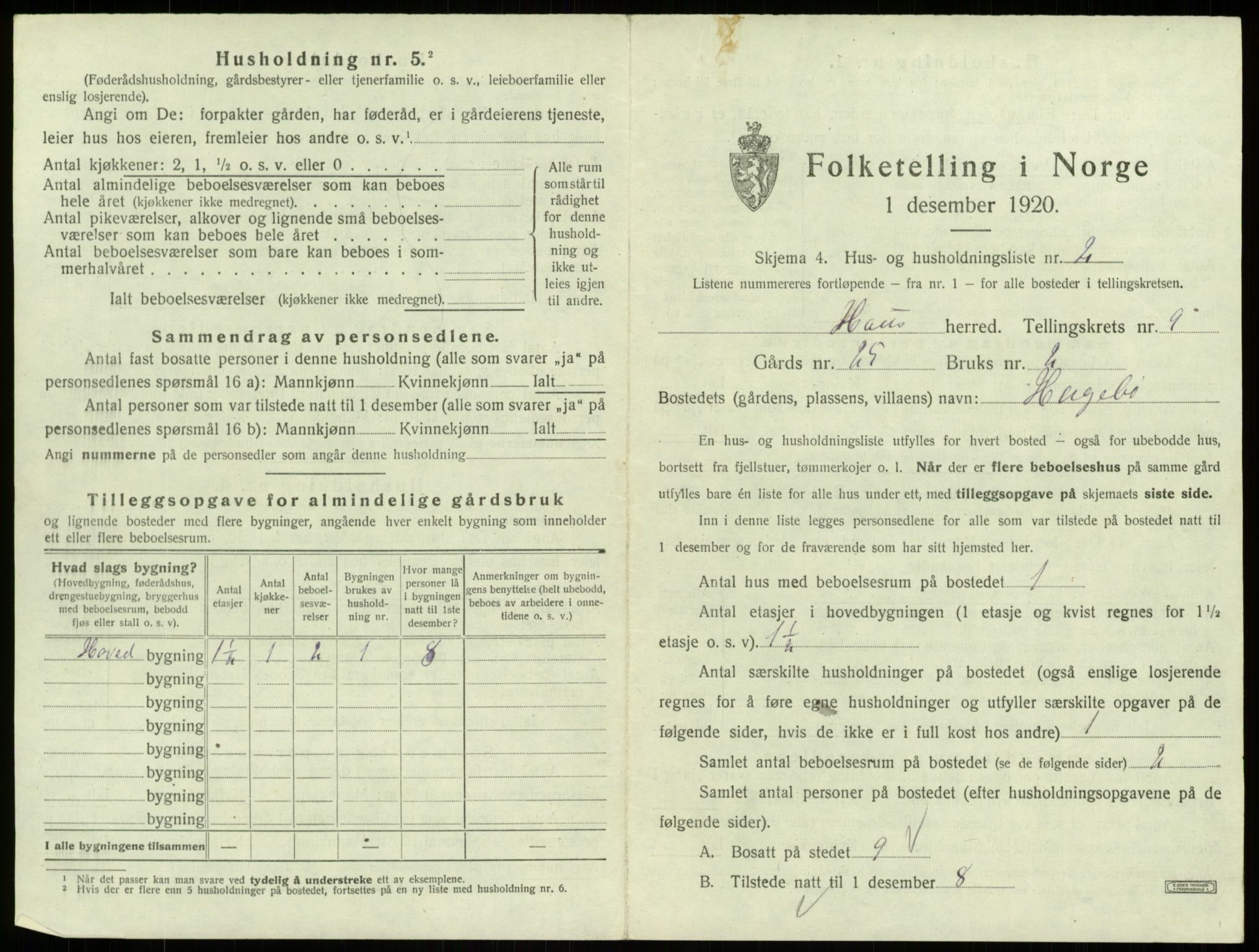 SAB, 1920 census for Haus, 1920, p. 645