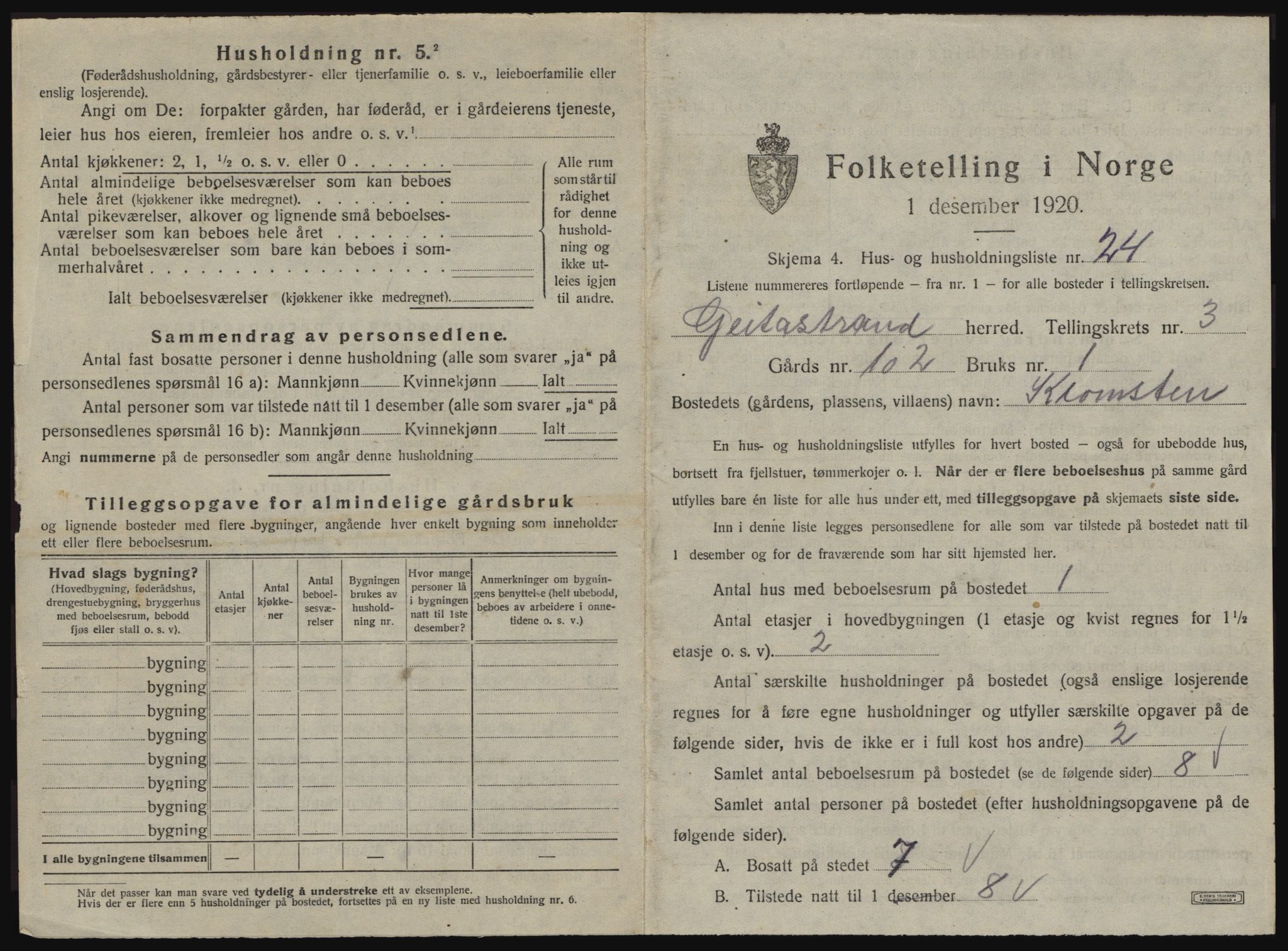 SAT, 1920 census for Geitastrand, 1920, p. 237