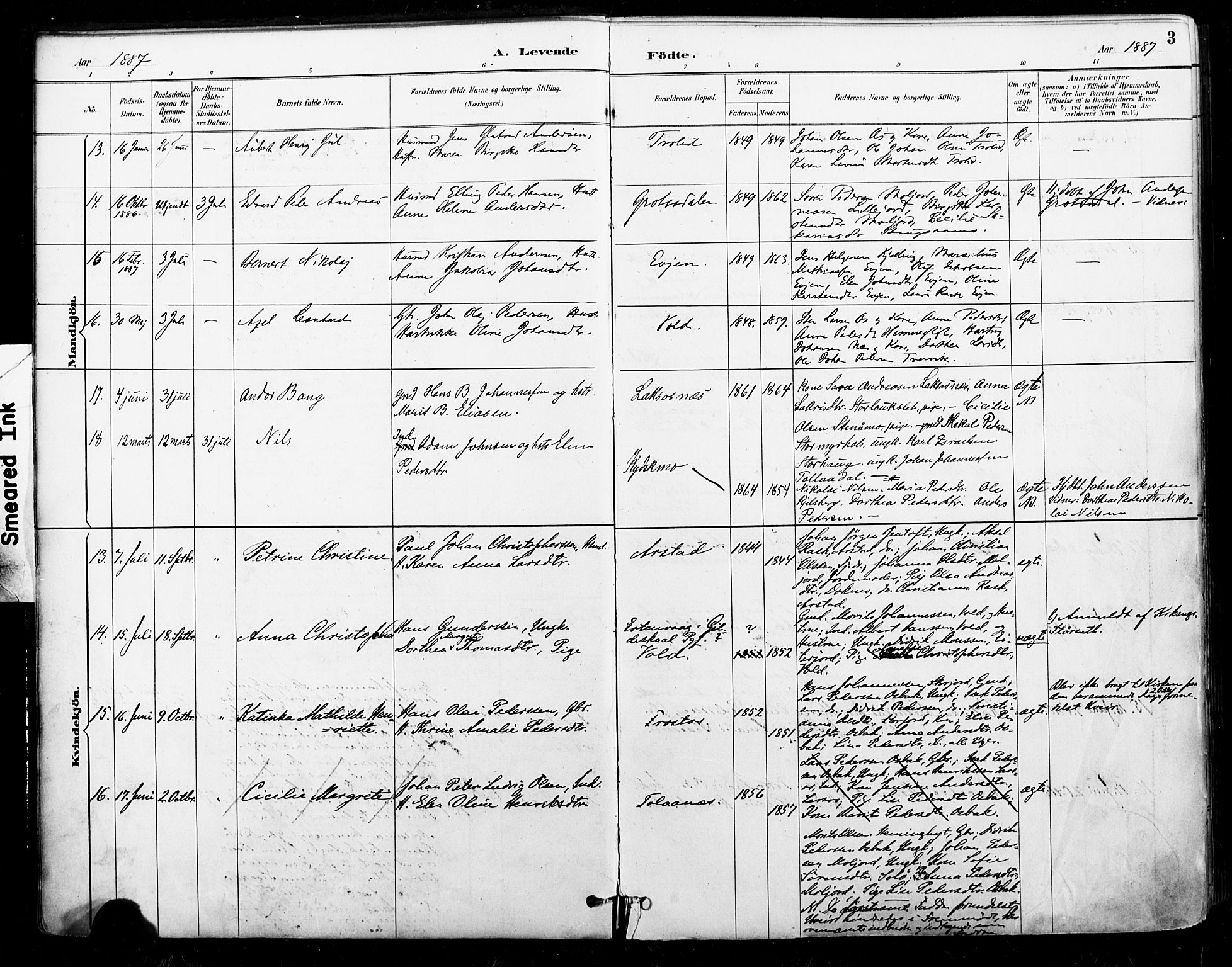 Ministerialprotokoller, klokkerbøker og fødselsregistre - Nordland, AV/SAT-A-1459/846/L0646: Parish register (official) no. 846A04, 1887-1901, p. 3