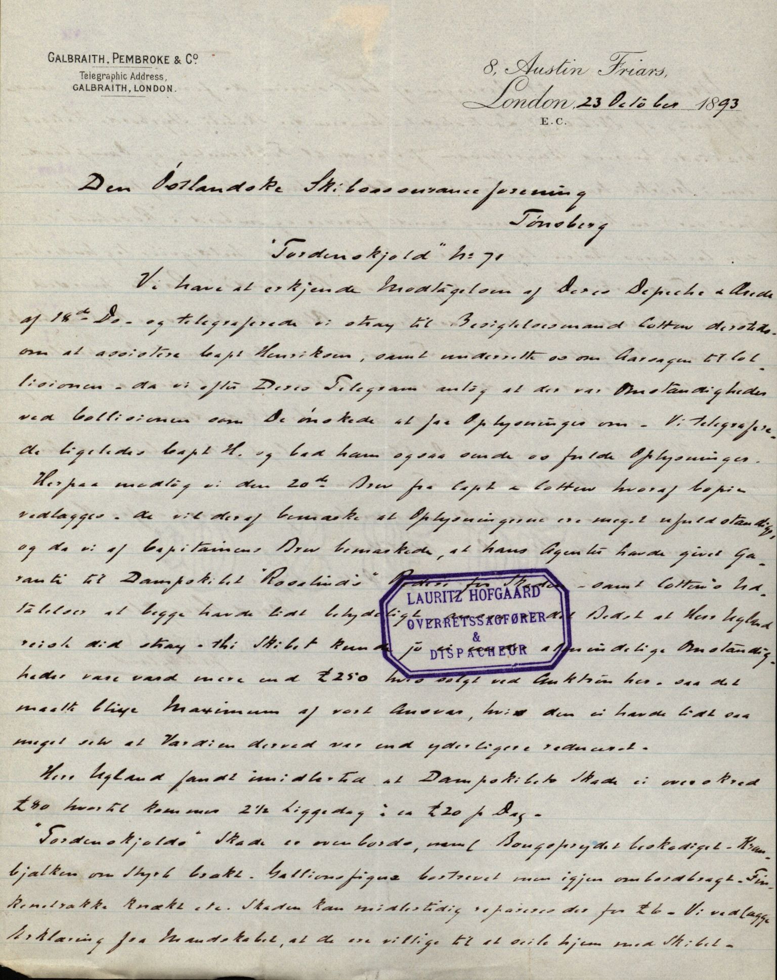 Pa 63 - Østlandske skibsassuranceforening, VEMU/A-1079/G/Ga/L0030/0003: Havaridokumenter / Rex, Salus, Schweigaard, Seladon, Titania, Tordenskjold av Trondhjem, 1893, p. 95