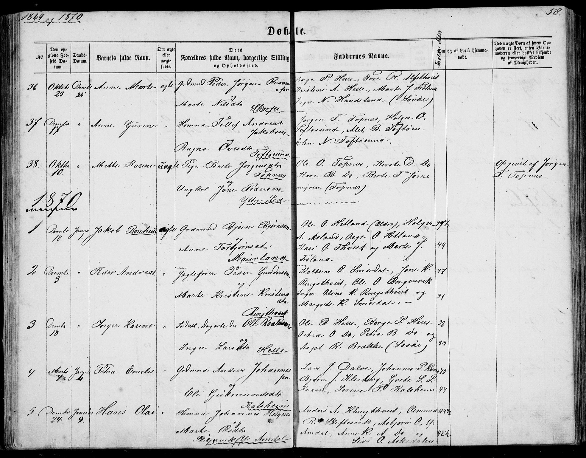 Nedstrand sokneprestkontor, SAST/A-101841/01/IV: Parish register (official) no. A 9, 1861-1876, p. 58