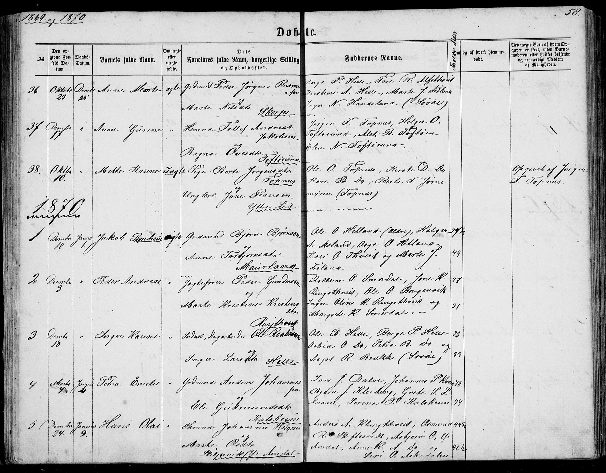 Nedstrand sokneprestkontor, AV/SAST-A-101841/01/IV: Parish register (official) no. A 9, 1861-1876, p. 58