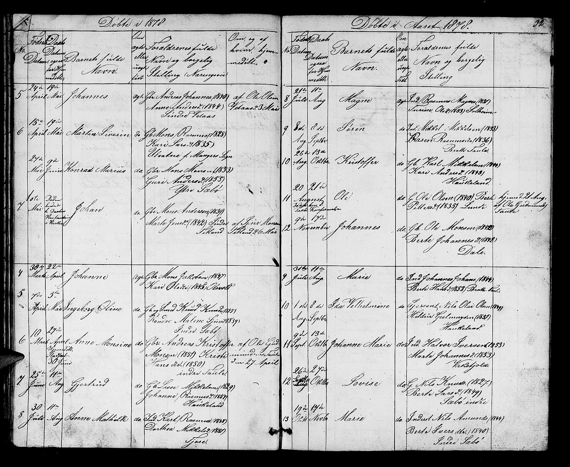 Manger sokneprestembete, AV/SAB-A-76801/H/Hab: Parish register (copy) no. D 1, 1859-1882, p. 32