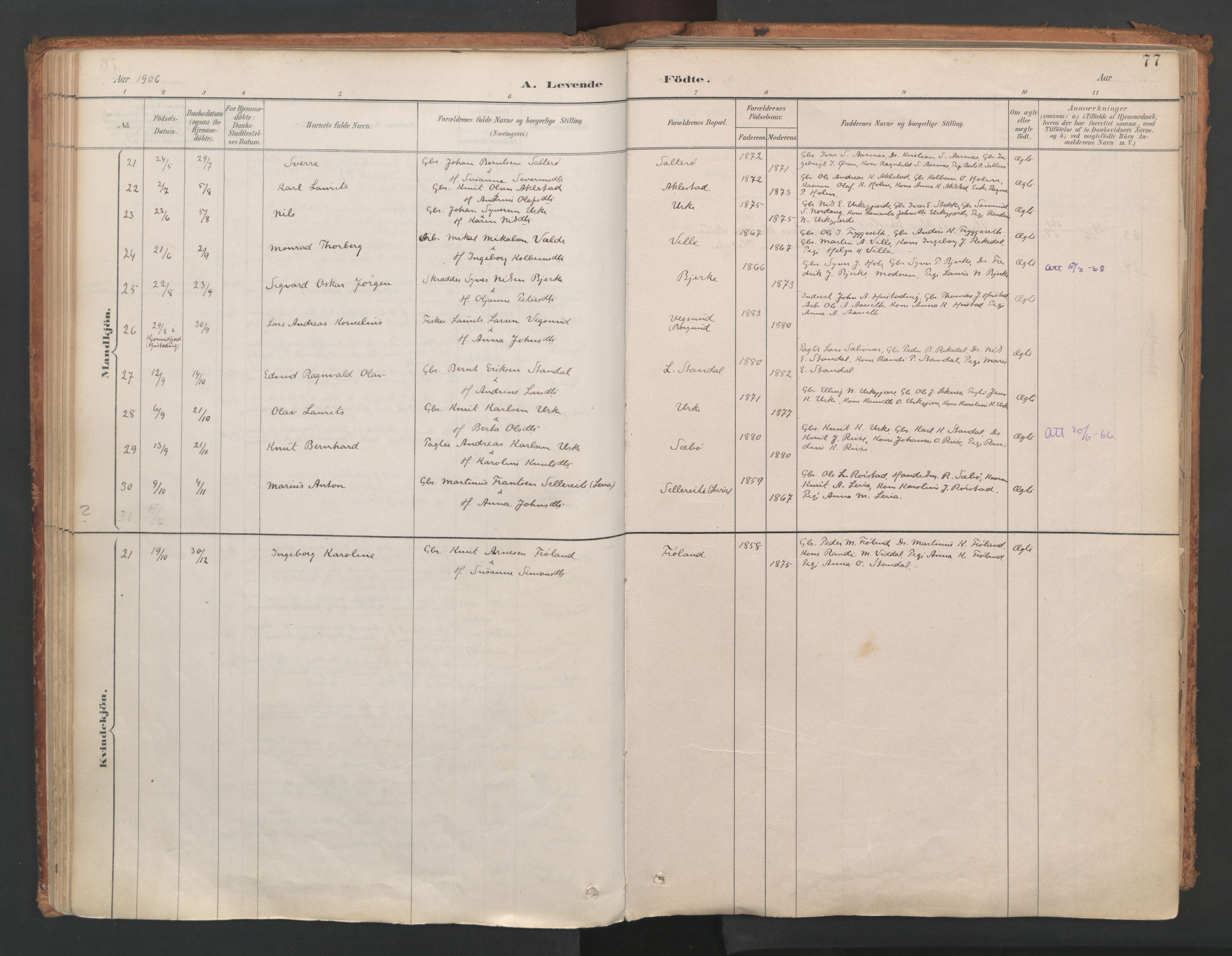 Ministerialprotokoller, klokkerbøker og fødselsregistre - Møre og Romsdal, AV/SAT-A-1454/515/L0211: Parish register (official) no. 515A07, 1886-1910, p. 77