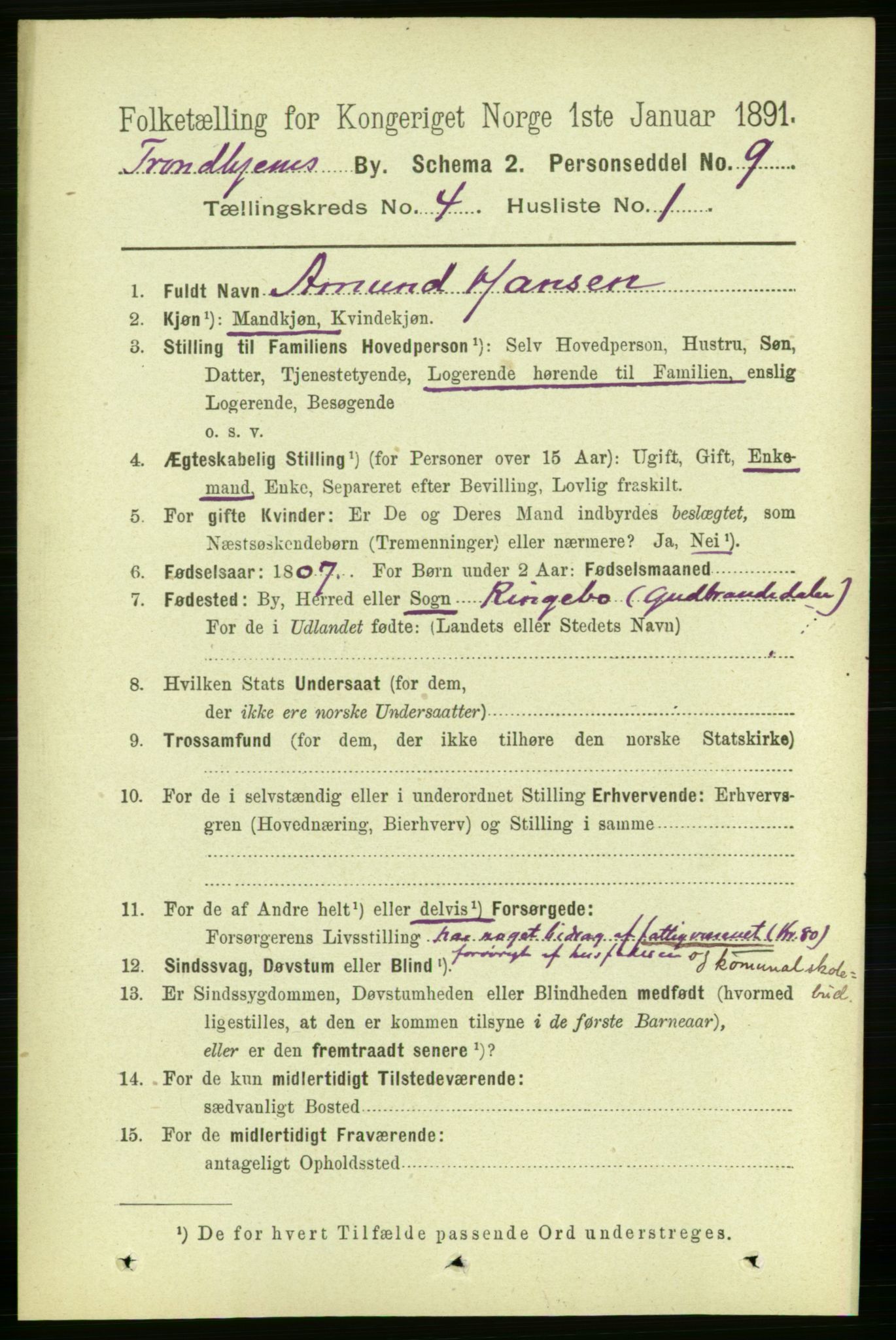 RA, 1891 census for 1601 Trondheim, 1891, p. 4393