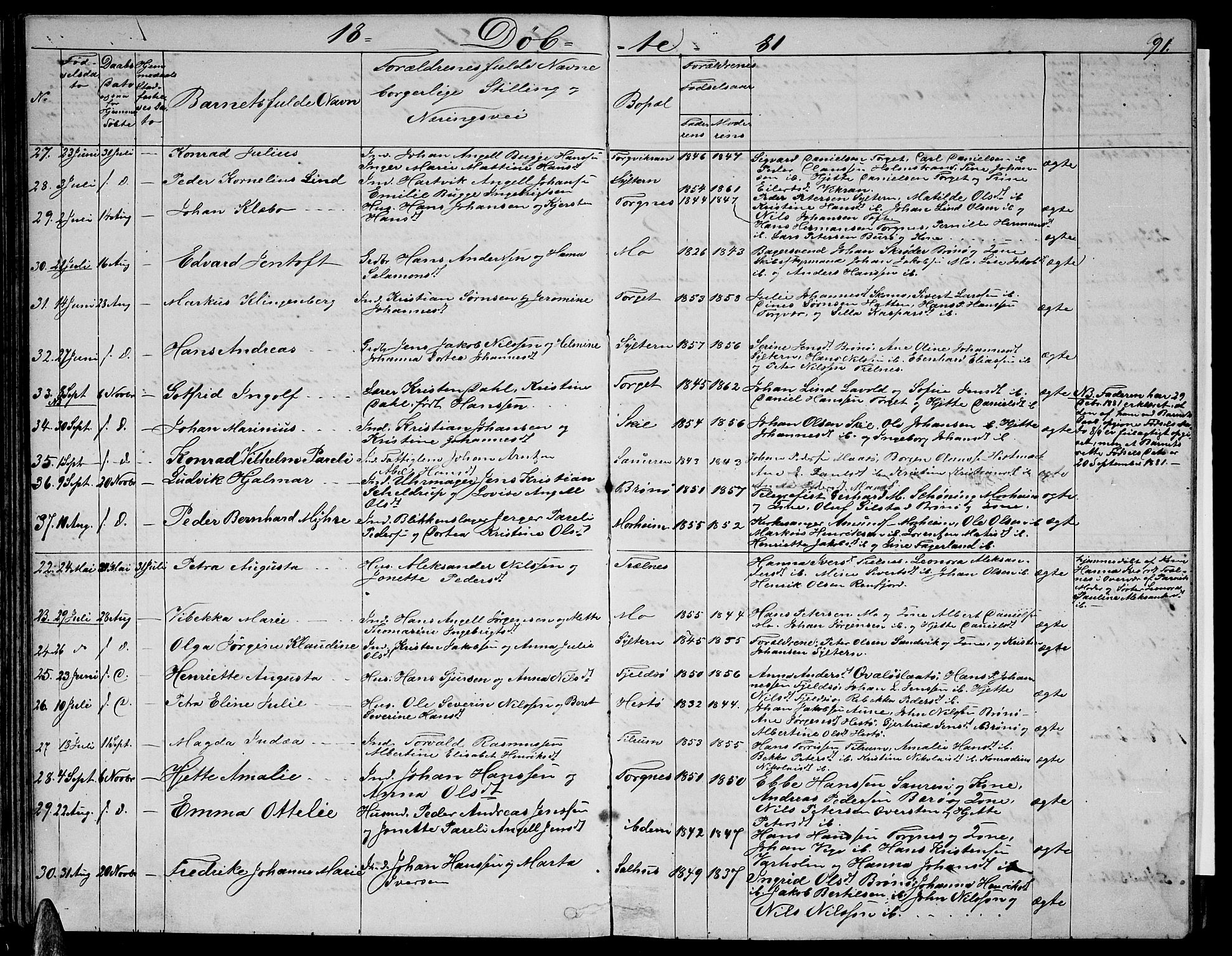 Ministerialprotokoller, klokkerbøker og fødselsregistre - Nordland, SAT/A-1459/813/L0212: Parish register (copy) no. 813C04, 1864-1886, p. 91