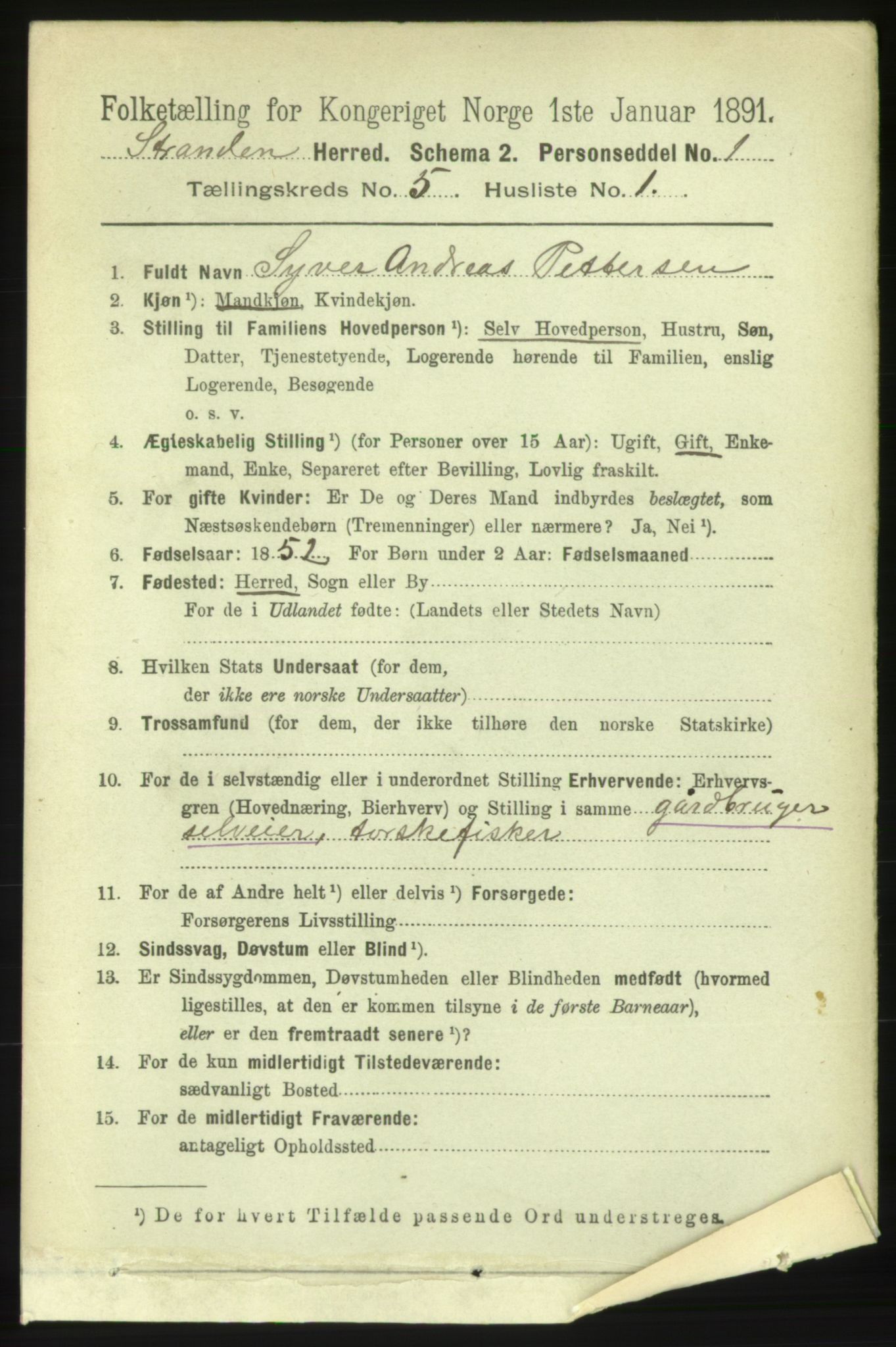 RA, 1891 census for 1525 Stranda, 1891, p. 989