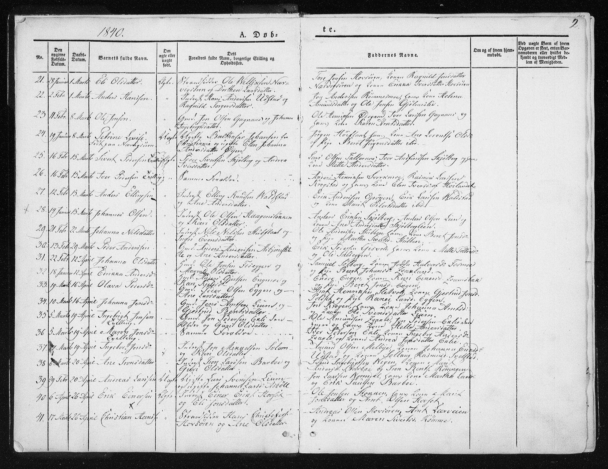 Ministerialprotokoller, klokkerbøker og fødselsregistre - Sør-Trøndelag, SAT/A-1456/668/L0805: Parish register (official) no. 668A05, 1840-1853, p. 2