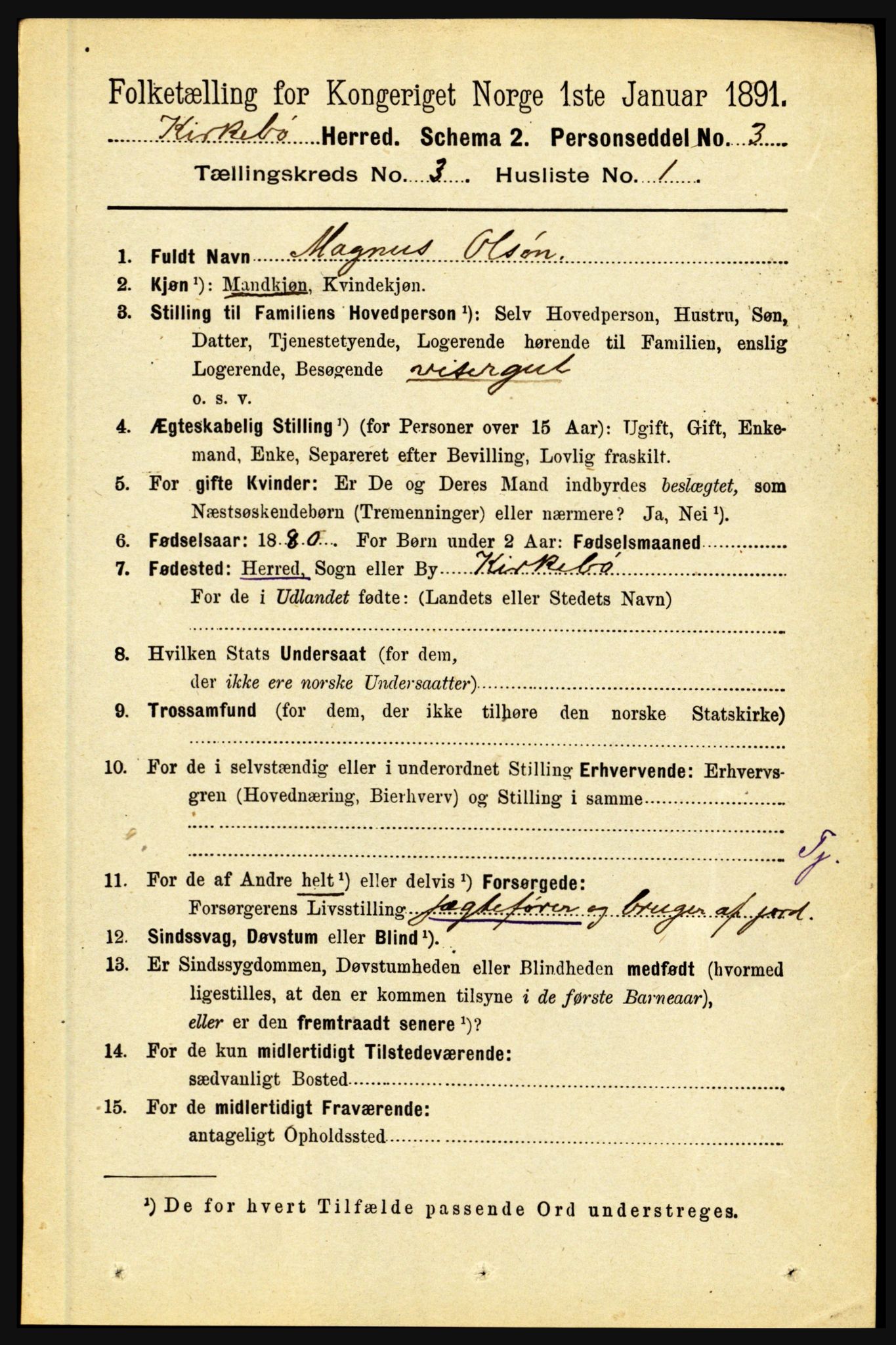 RA, 1891 census for 1416 Kyrkjebø, 1891, p. 541