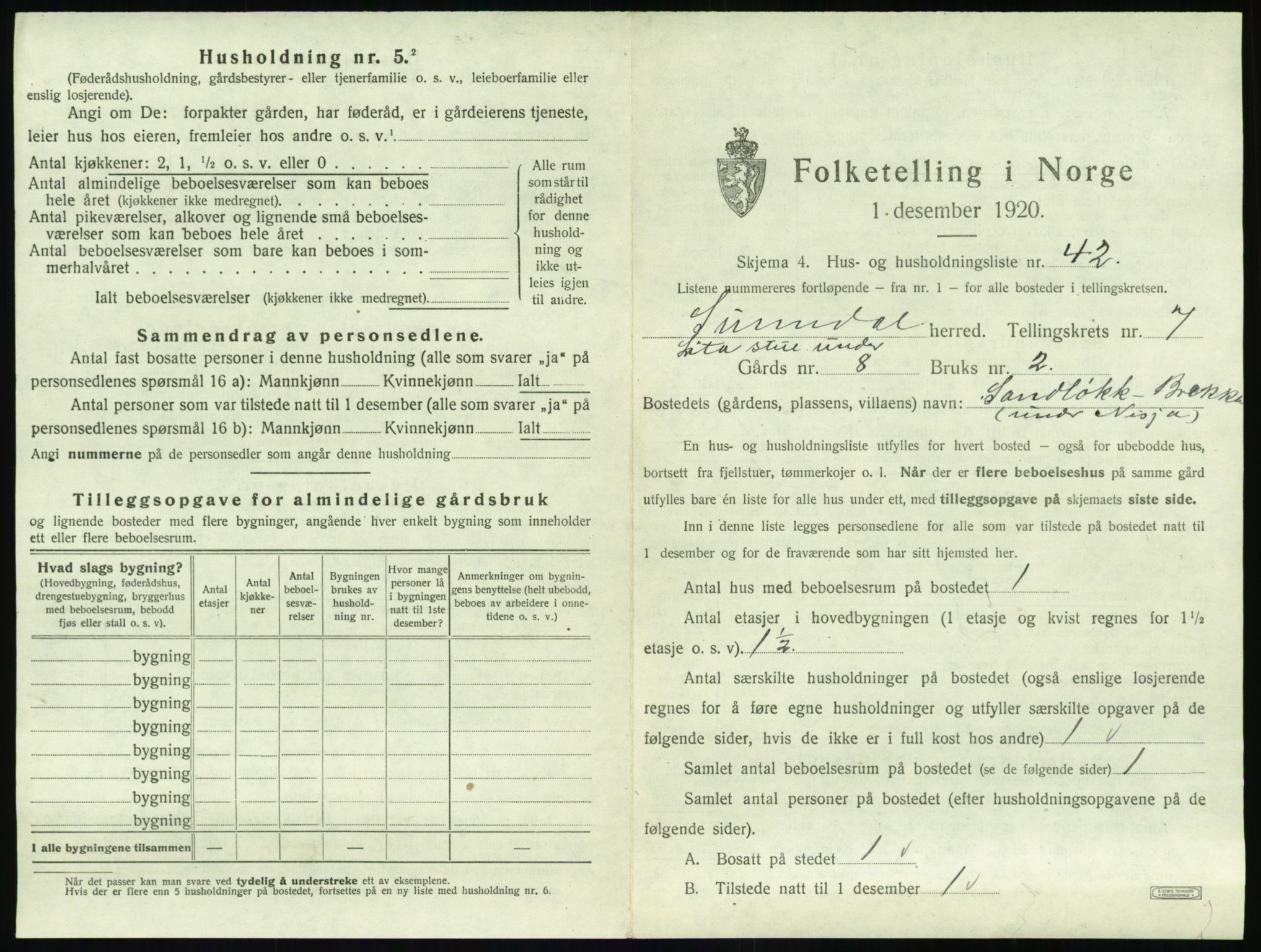 SAT, 1920 census for Sunndal, 1920, p. 722