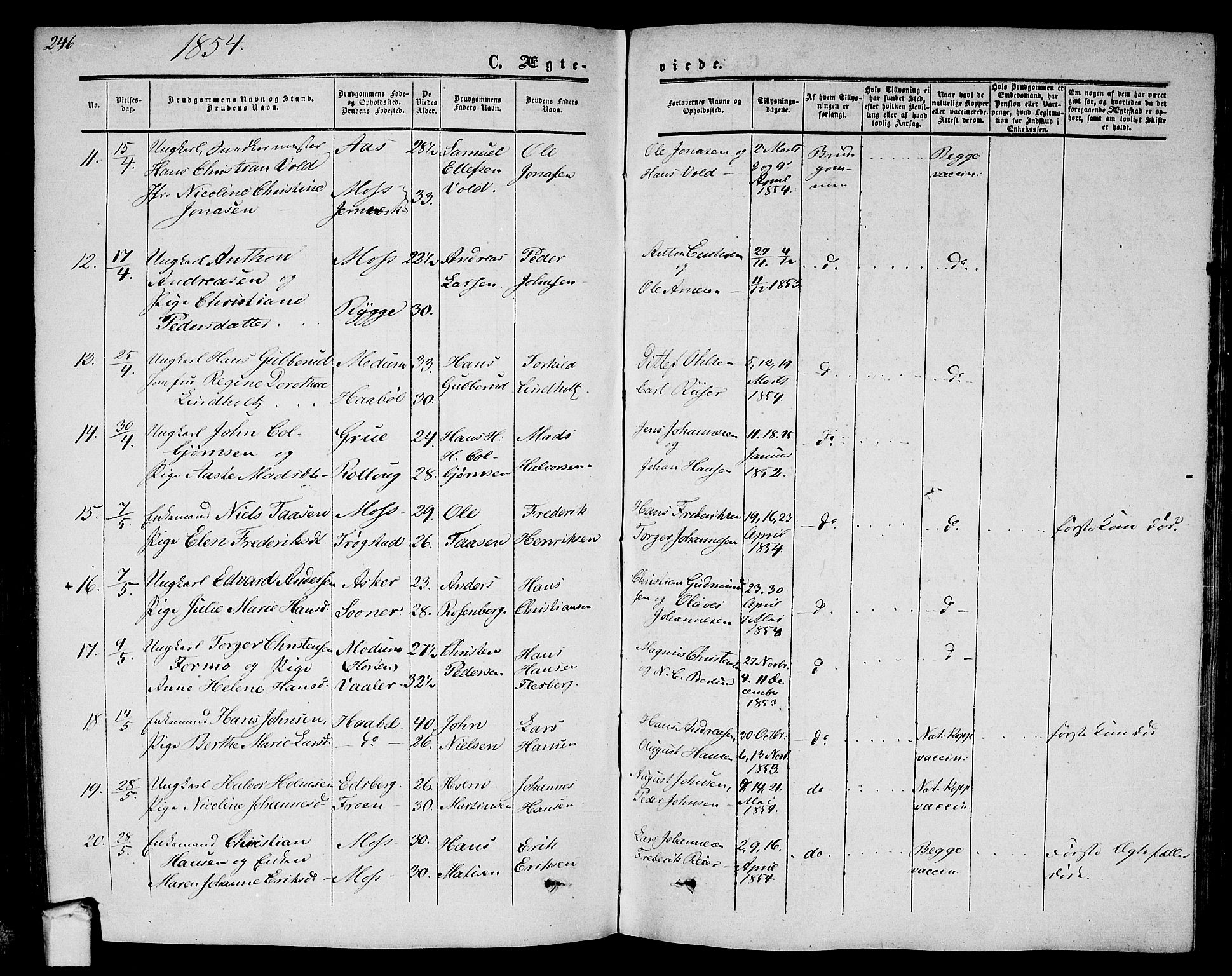 Moss prestekontor Kirkebøker, SAO/A-2003/G/Ga/L0002: Parish register (copy) no. I 2, 1852-1871, p. 246