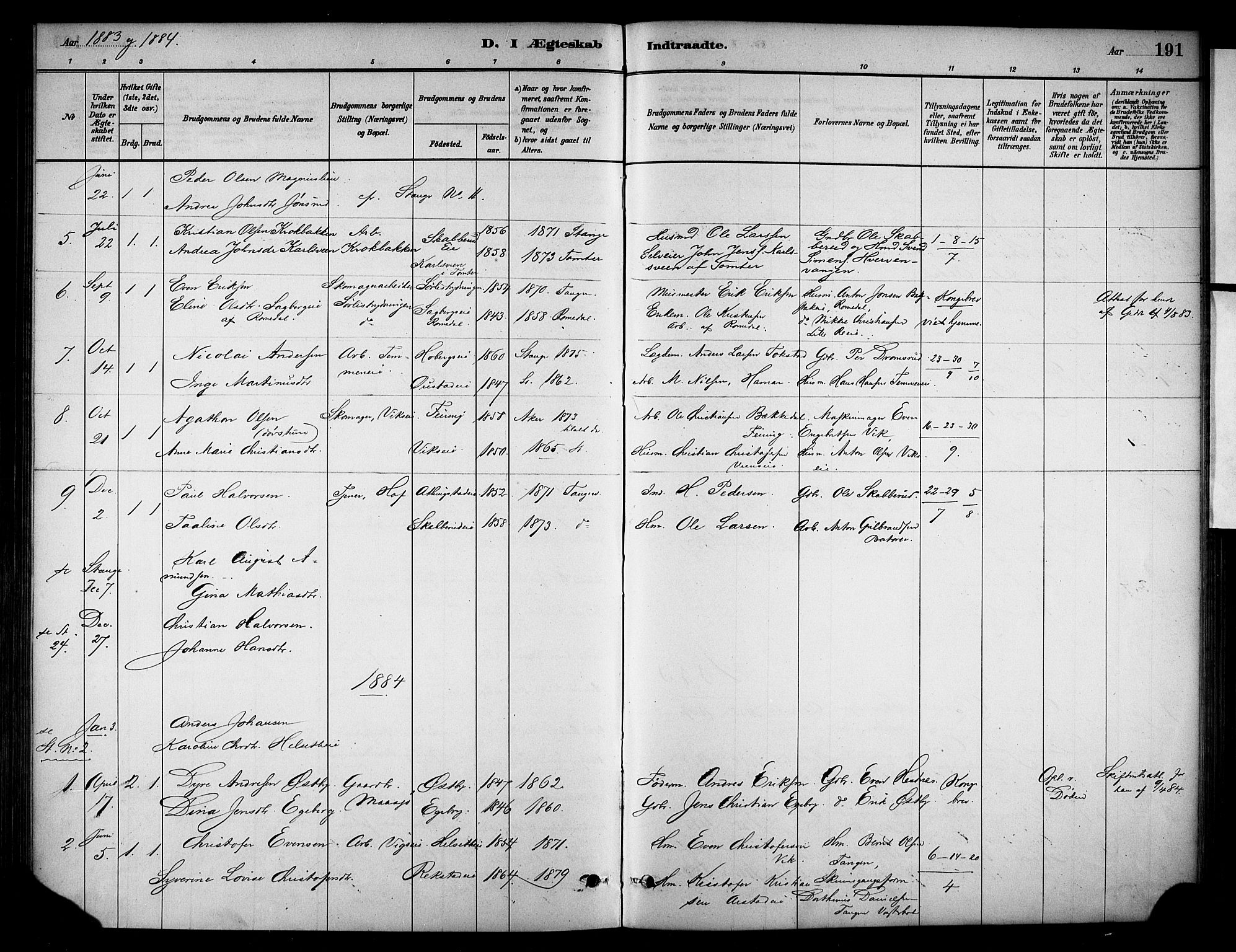 Stange prestekontor, SAH/PREST-002/K/L0018: Parish register (official) no. 18, 1880-1896, p. 191