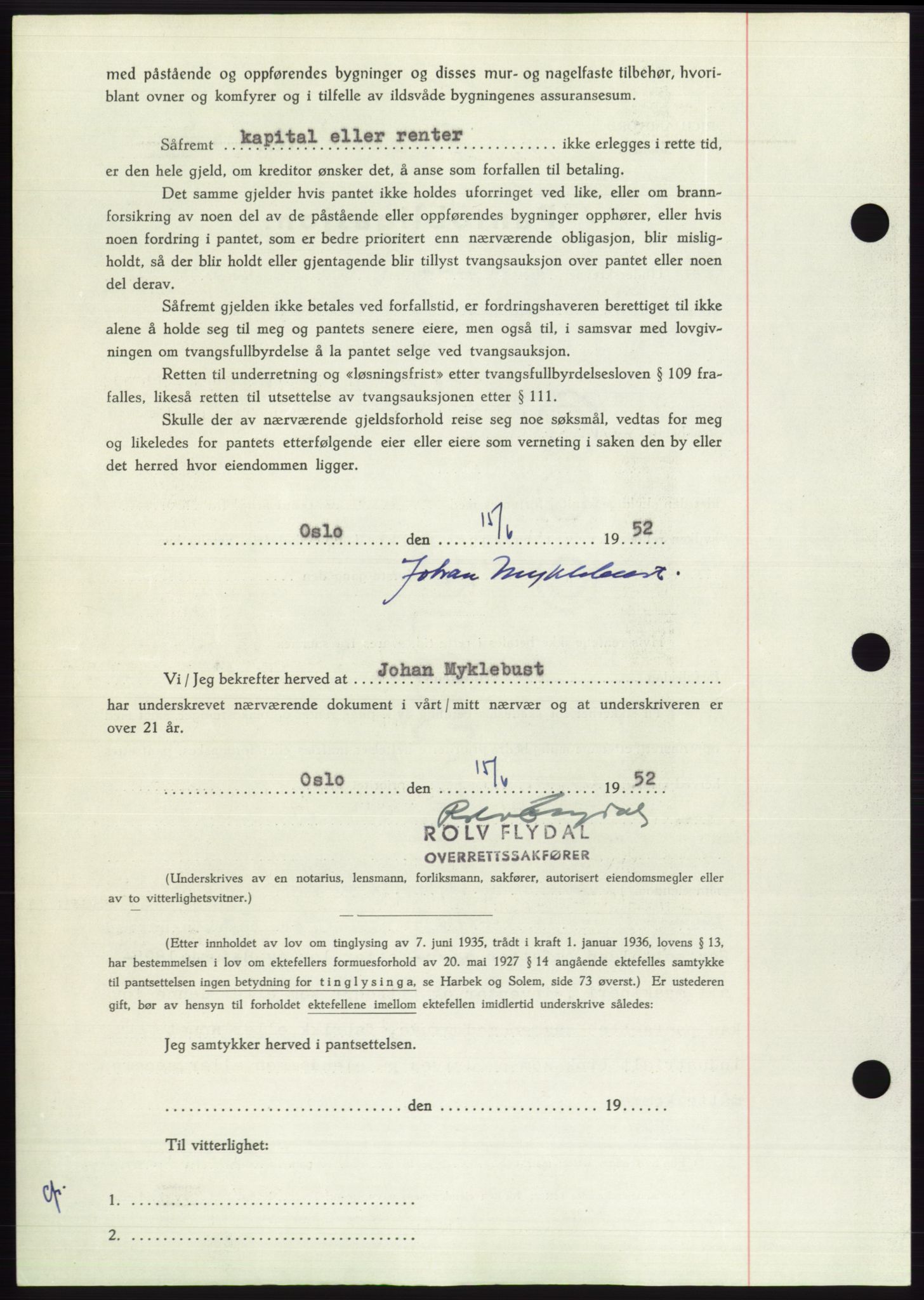 Søre Sunnmøre sorenskriveri, AV/SAT-A-4122/1/2/2C/L0121: Mortgage book no. 9B, 1951-1952, Diary no: : 1185/1952