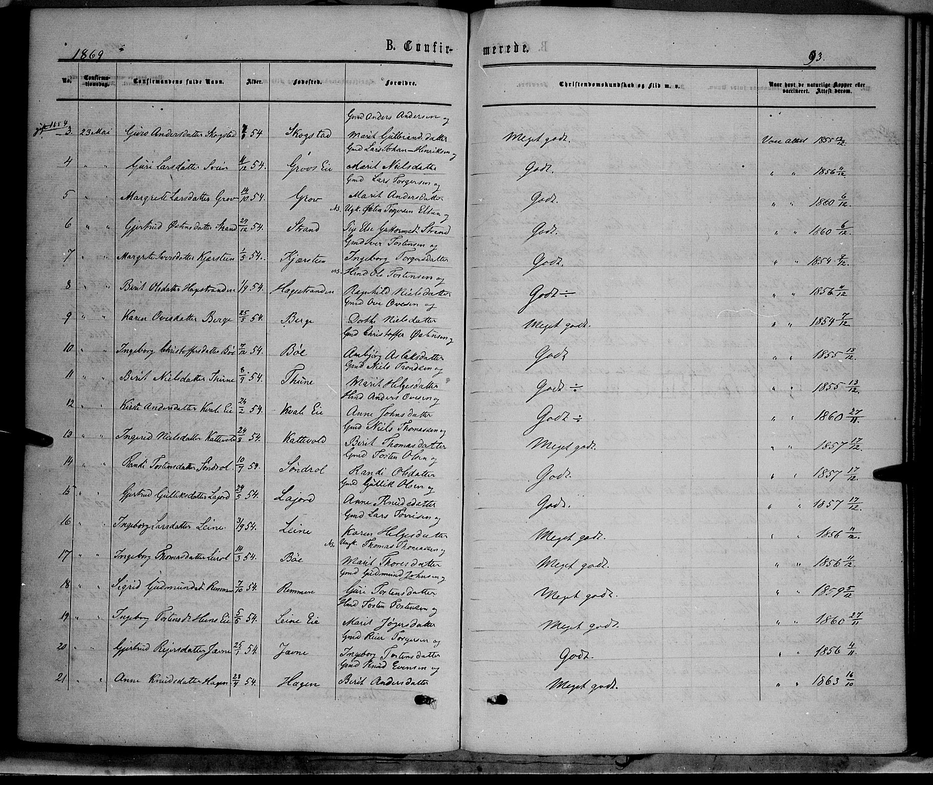 Vang prestekontor, Valdres, SAH/PREST-140/H/Ha/L0007: Parish register (official) no. 7, 1865-1881, p. 93