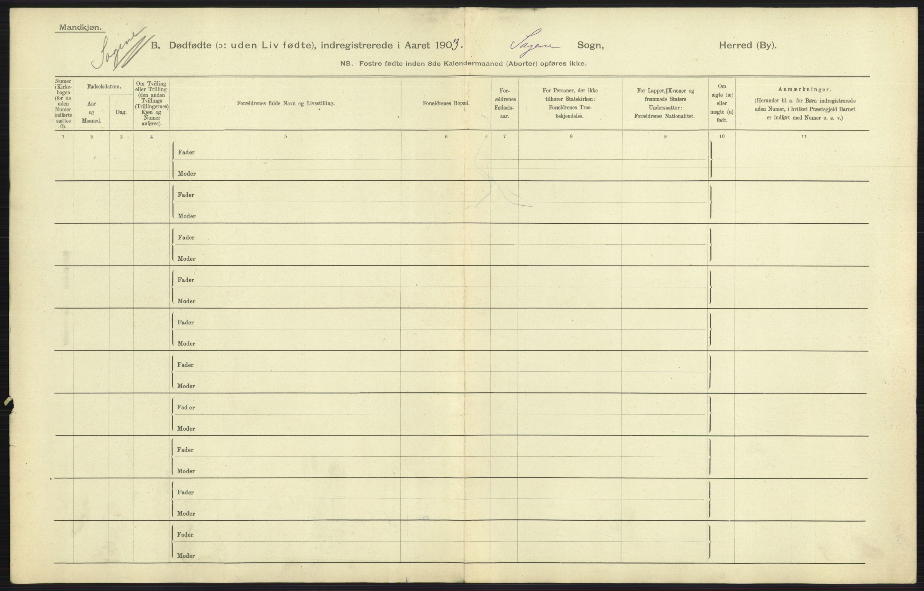 Statistisk sentralbyrå, Sosiodemografiske emner, Befolkning, AV/RA-S-2228/D/Df/Dfa/Dfaa/L0026: Smålenenes - Finnmarkens amt: Dødfødte. Byer., 1903, p. 29