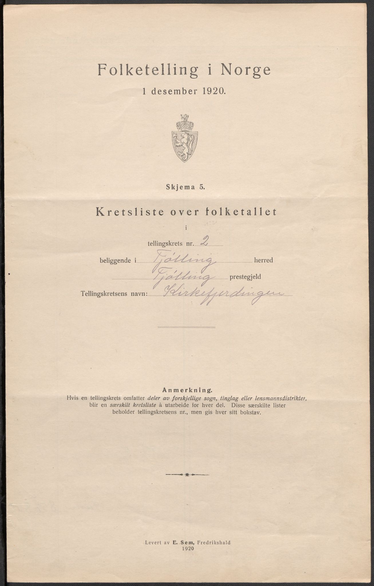 SAKO, 1920 census for Tjølling, 1920, p. 18