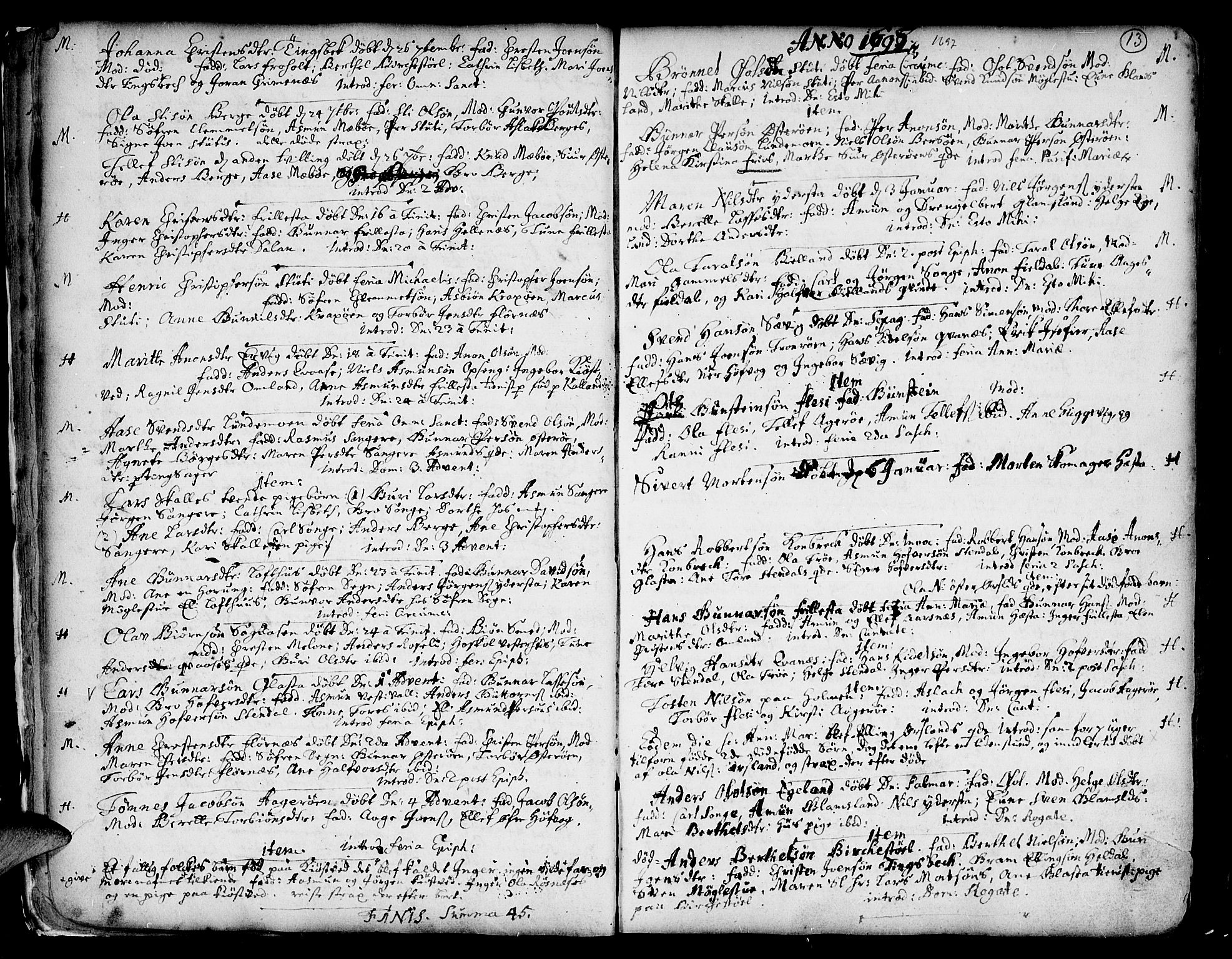 Vestre Moland sokneprestkontor, SAK/1111-0046/F/Fa/Fab/L0001: Parish register (official) no. A 1, 1687-1760, p. 13