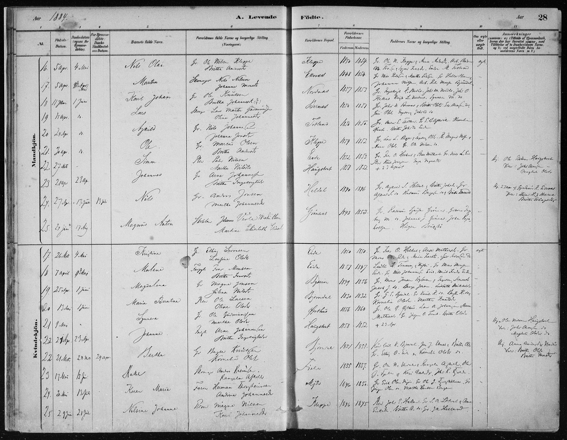 Hosanger sokneprestembete, AV/SAB-A-75801/H/Haa: Parish register (official) no. B  1, 1880-1896, p. 28