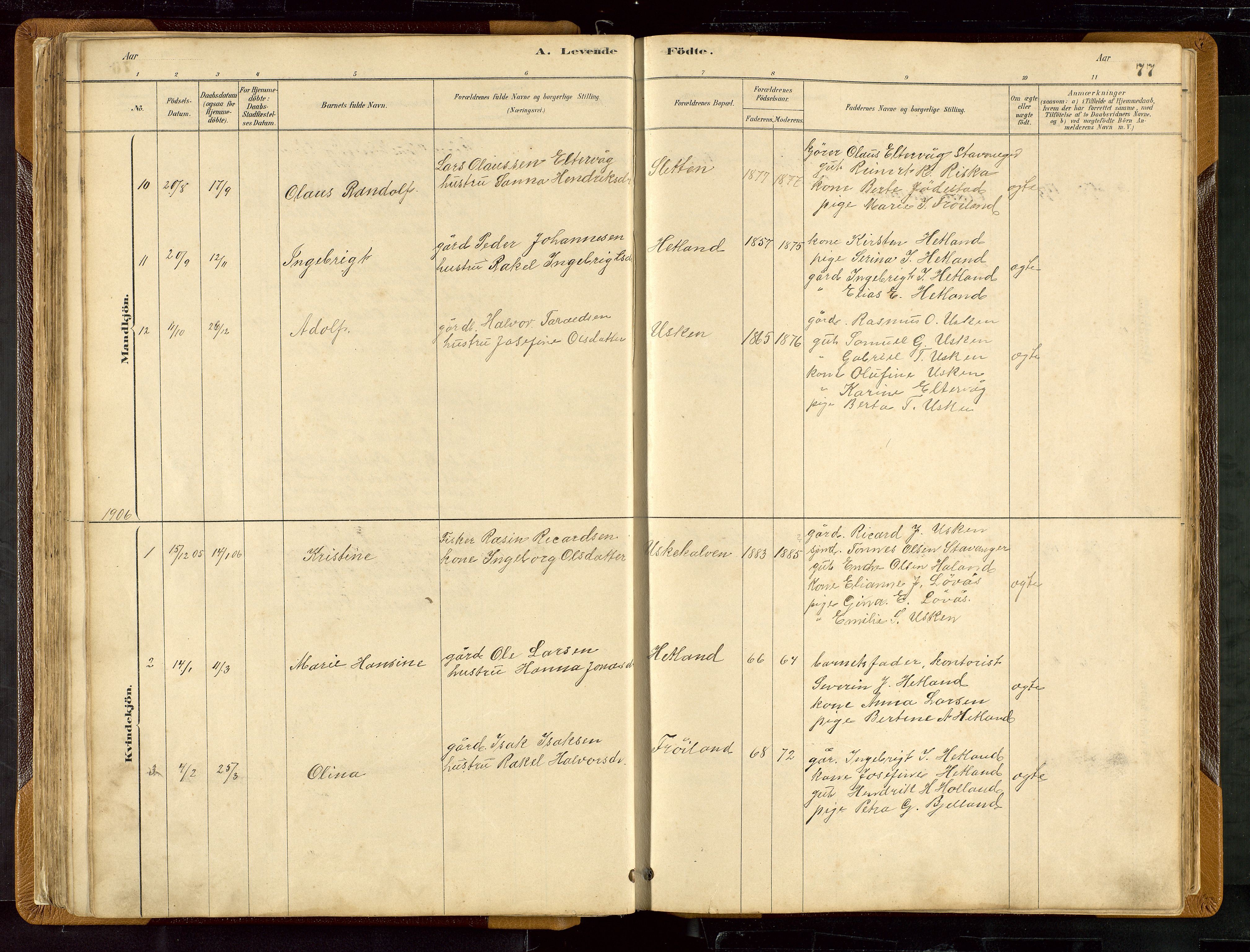 Hetland sokneprestkontor, SAST/A-101826/30/30BB/L0007: Parish register (copy) no. B 7, 1878-1910, p. 77
