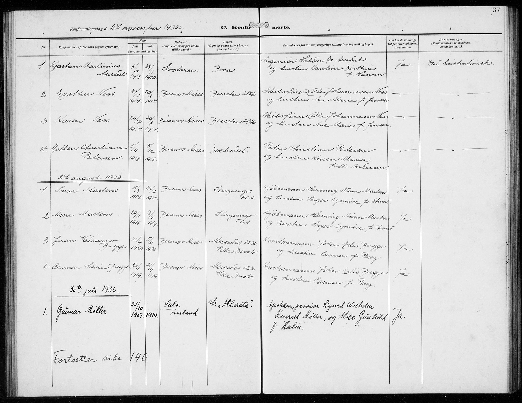 Den norske sjømannsmisjon i utlandet/Syd-Amerika (Buenos Aires m.fl.), SAB/SAB/PA-0118/H/Ha/L0003: Parish register (official) no. A 3, 1920-1938, p. 37