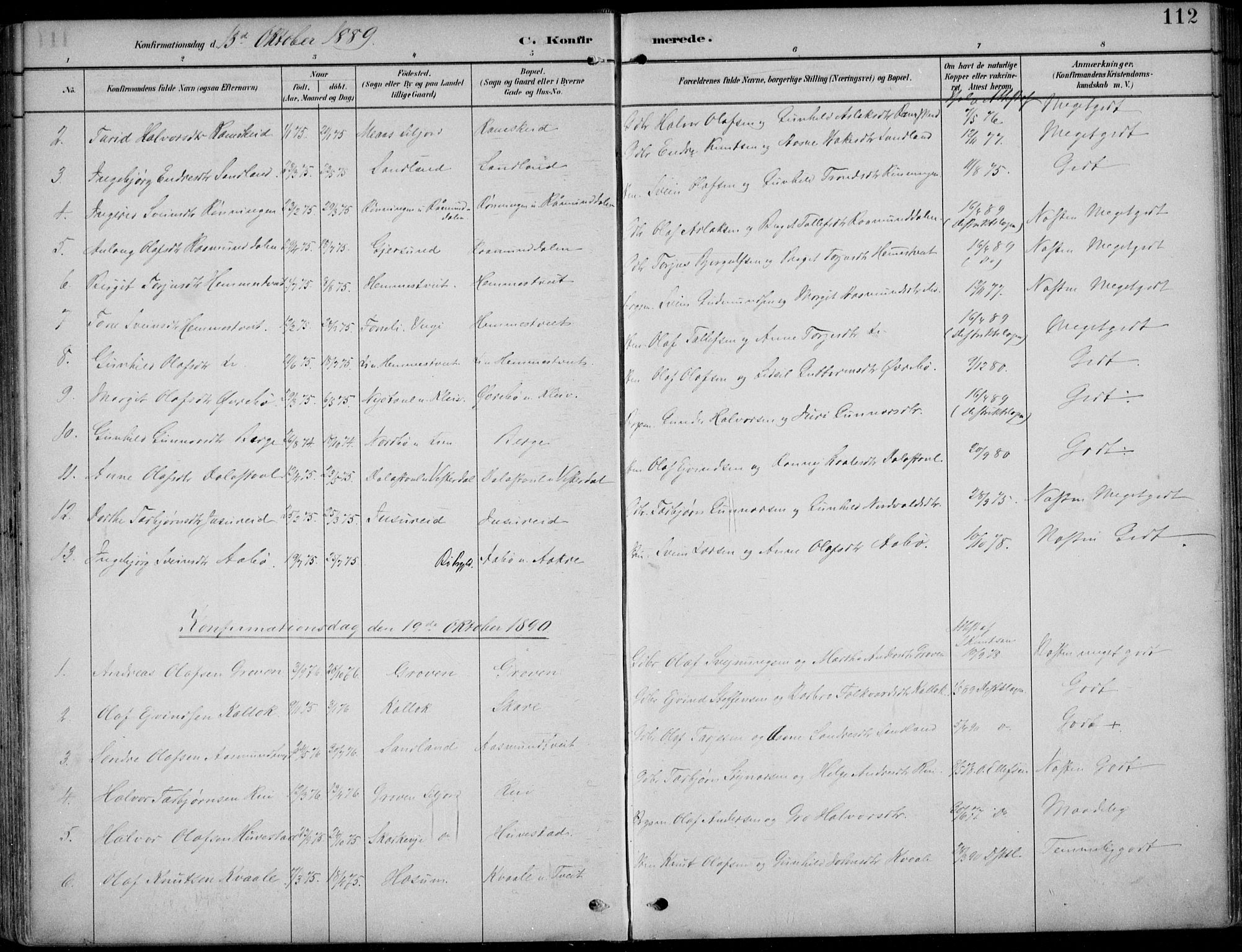 Kviteseid kirkebøker, SAKO/A-276/F/Fb/L0002: Parish register (official) no. II 2, 1882-1916, p. 112