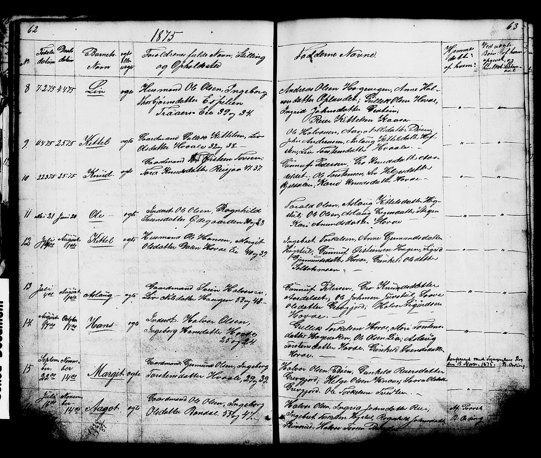 Hjartdal kirkebøker, SAKO/A-270/G/Gc/L0002: Parish register (copy) no. III 2, 1854-1890, p. 62-63