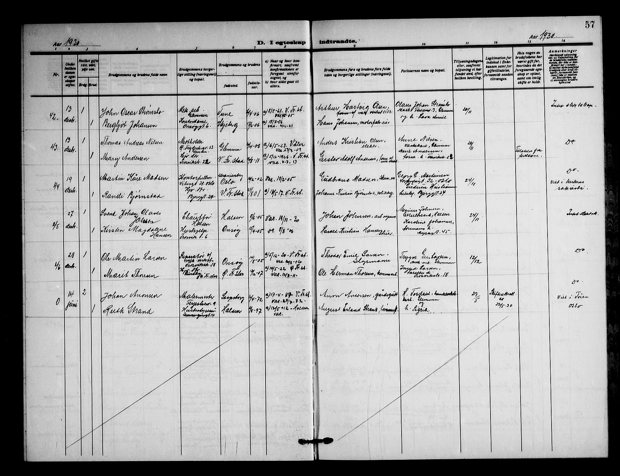 Fredrikstad domkirkes prestekontor Kirkebøker, AV/SAO-A-10906/G/Ga/L0006: Parish register (copy) no. 6, 1923-1949, p. 57