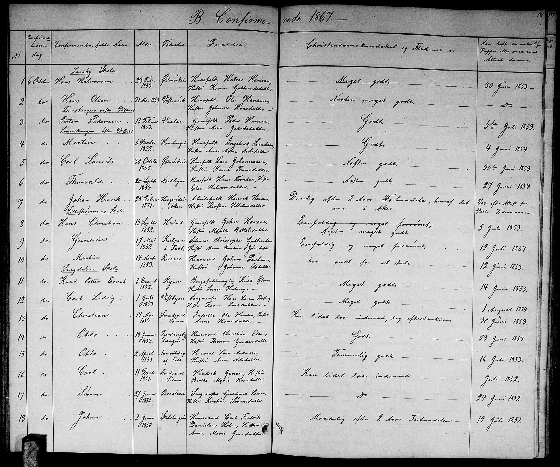 Skedsmo prestekontor Kirkebøker, SAO/A-10033a/G/Ga/L0002: Parish register (copy) no. I 2, 1855-1872, p. 181