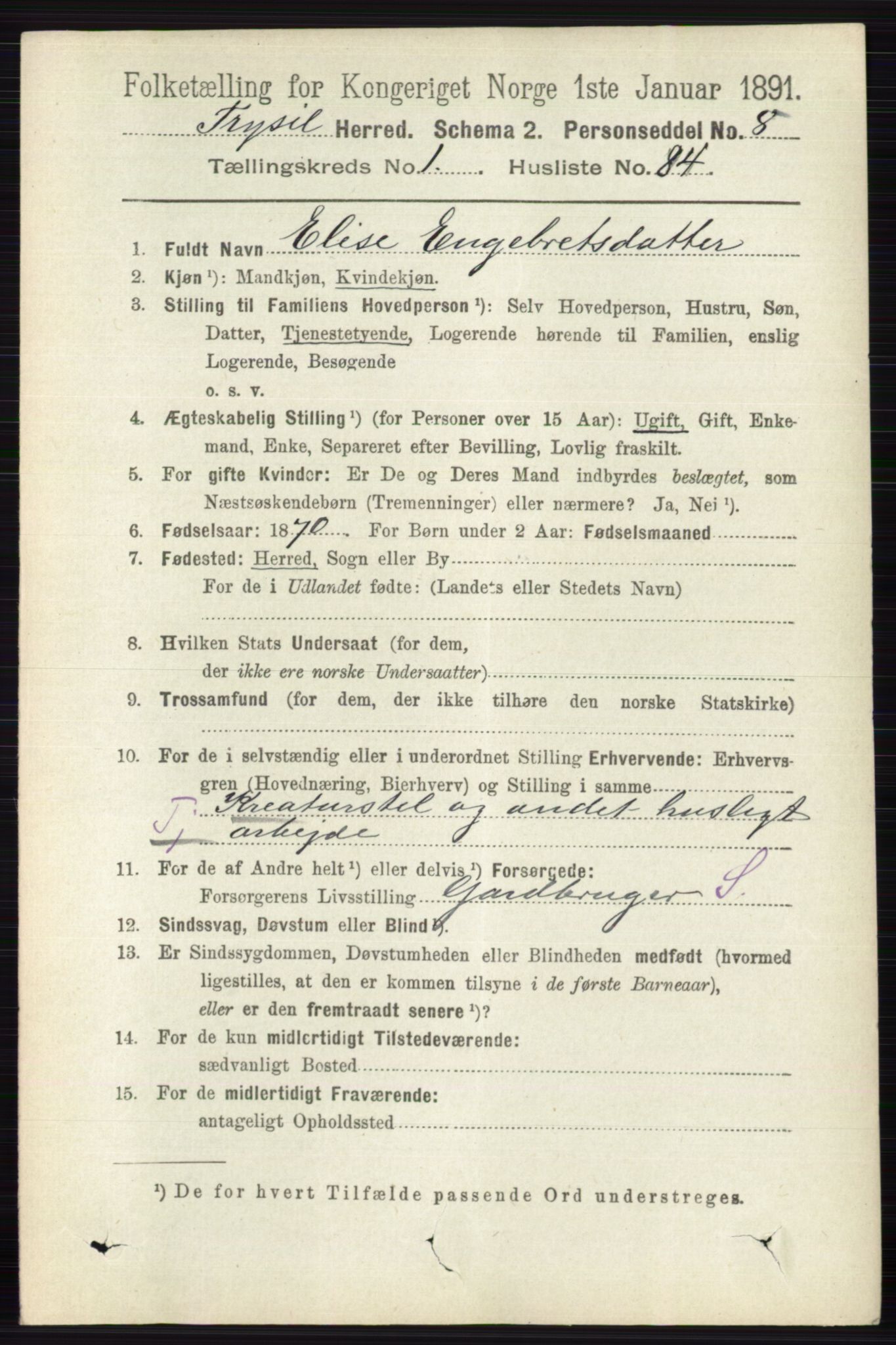 RA, 1891 census for 0428 Trysil, 1891, p. 650